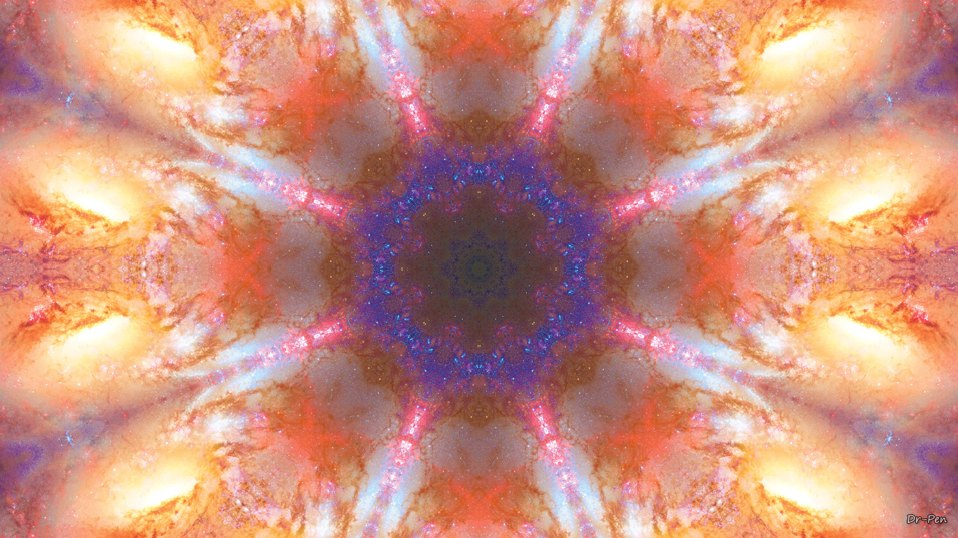 Abstract Artistic Digital Art Galaxy Mandala Manipulation Pattern Space Yellow Orange Color 1920x1080