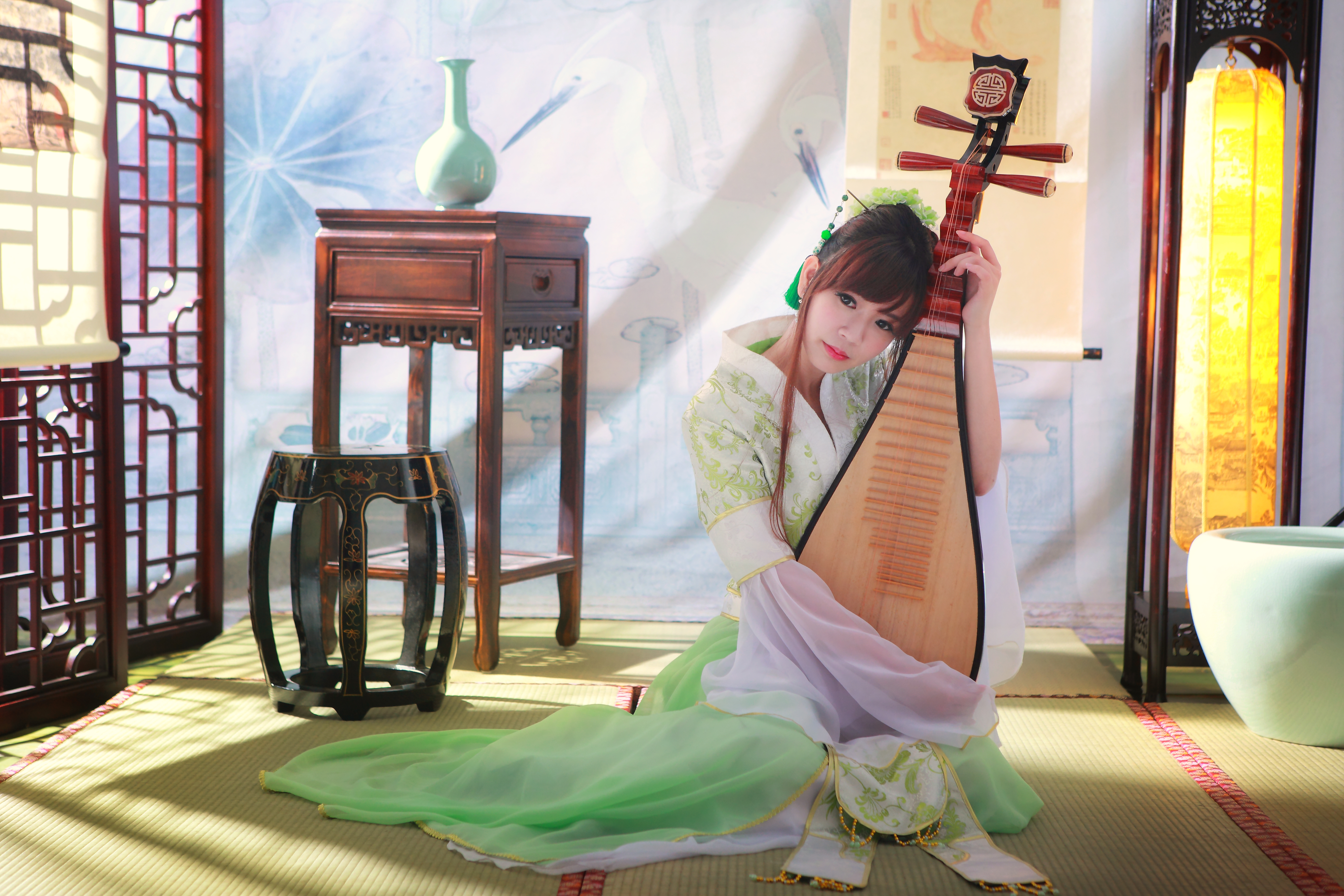 Asian Girl Instrument National Dress Sunlight Sa Lin Taiwanese Traditional Costume Woman 5616x3744