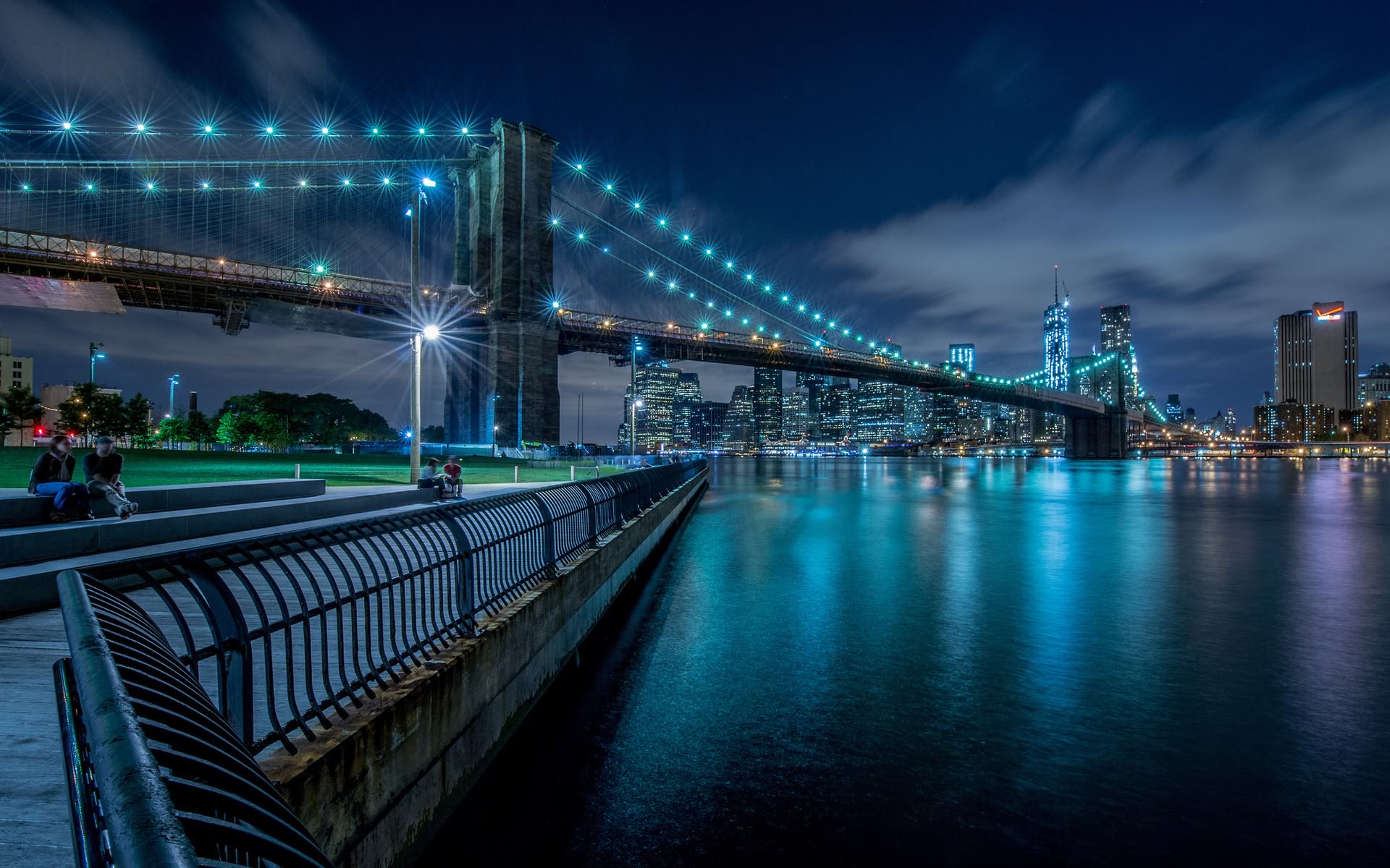 Blue Bridge Brooklyn Bridge Light Man Made New York Night 1920x1200