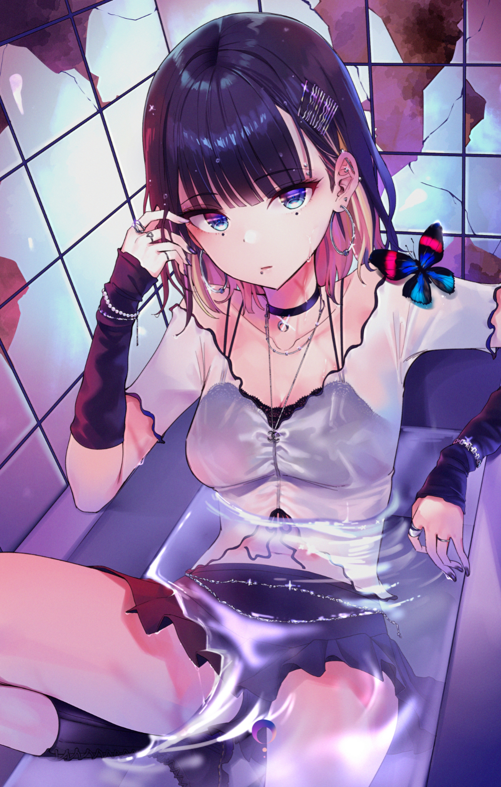 Anime Anime Girls Blue Eyes In Bathtub Indoors Purple Hair 1000x1568