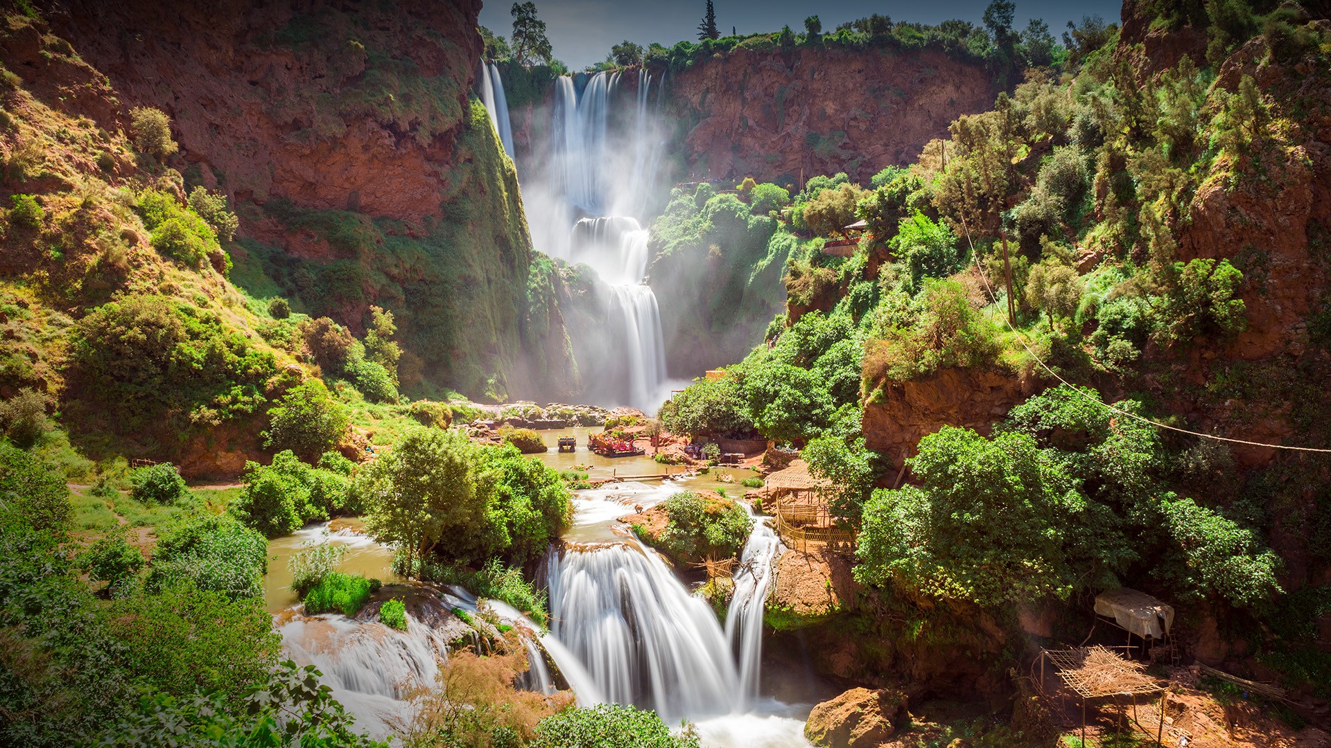 Nature Landscape Fall Mountains Trees Plants Water Long Exposure Waterfall Morocco 1920x1080