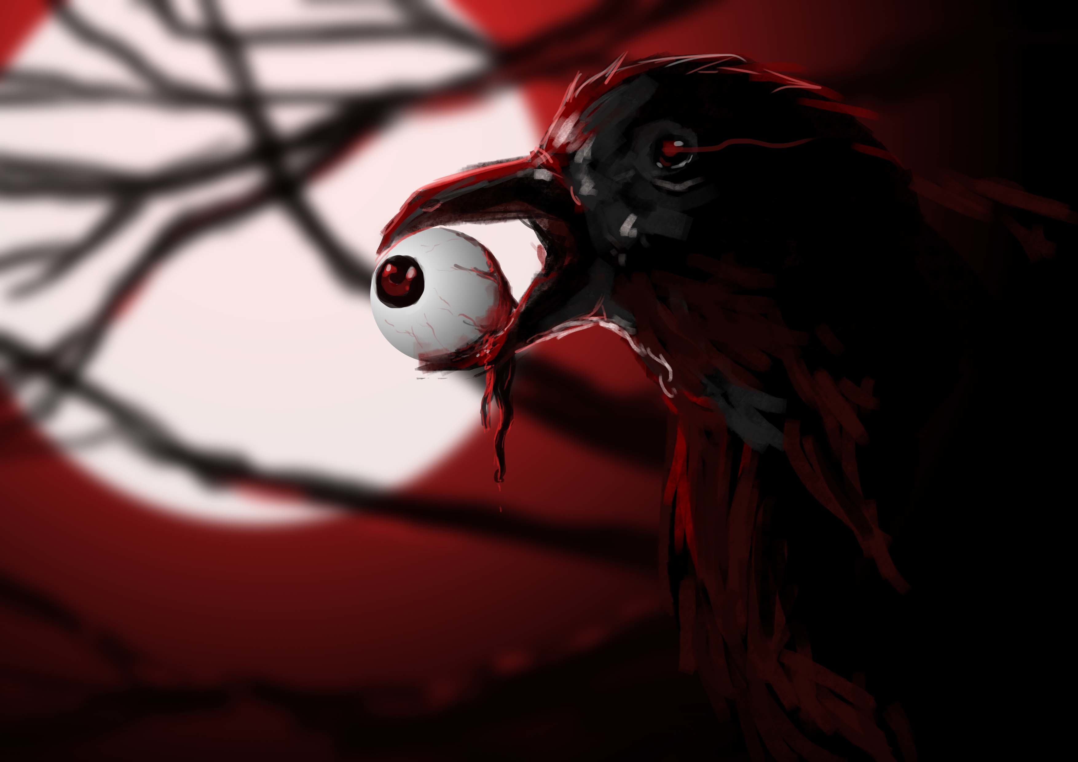 Bird Blood Creepy Eyeball Raven Scary 3508x2480