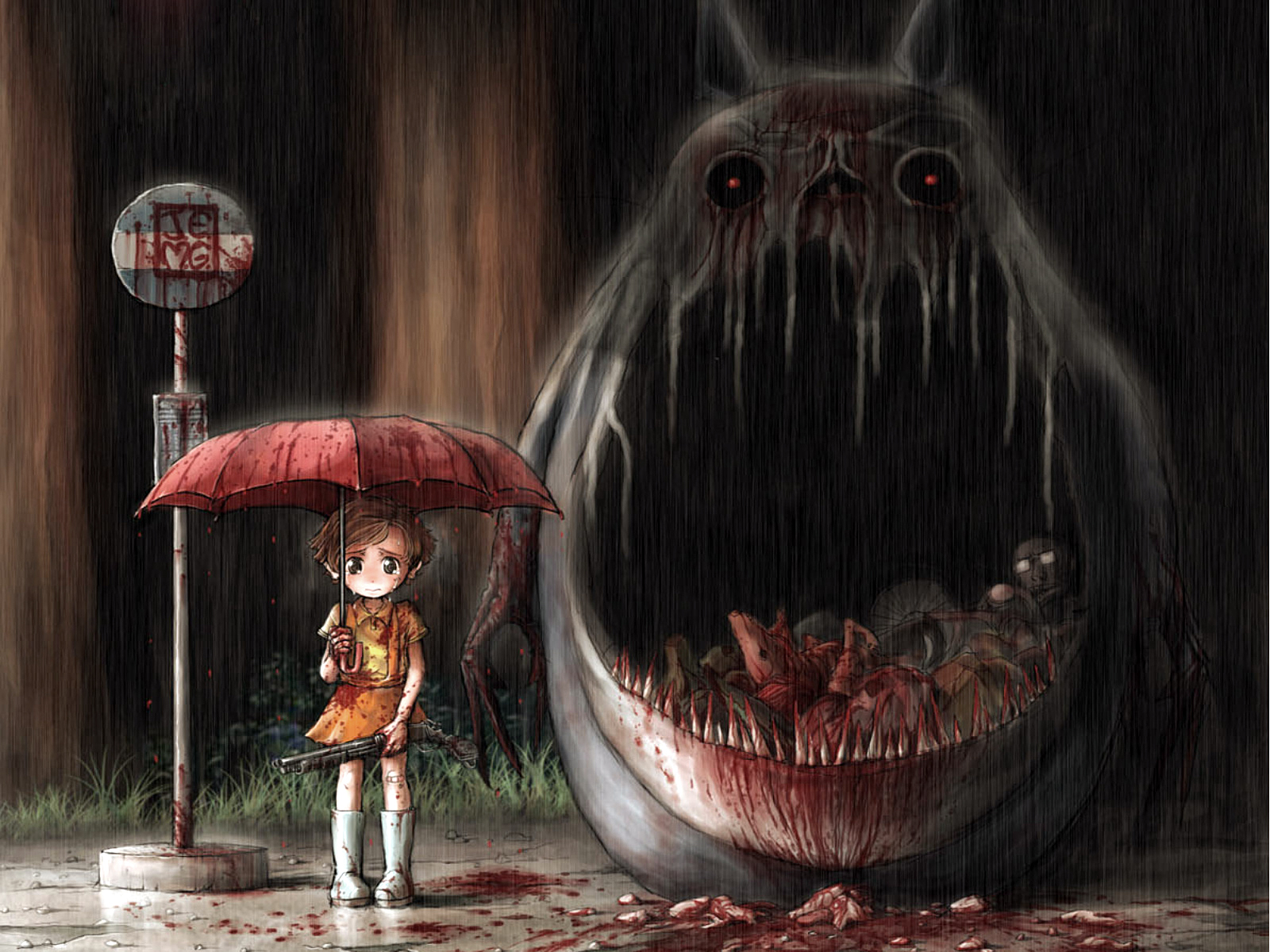 Dark My Neighbor Totoro Rain Scary Shotgun Totoro My Neighbor Totoro 1600x1200