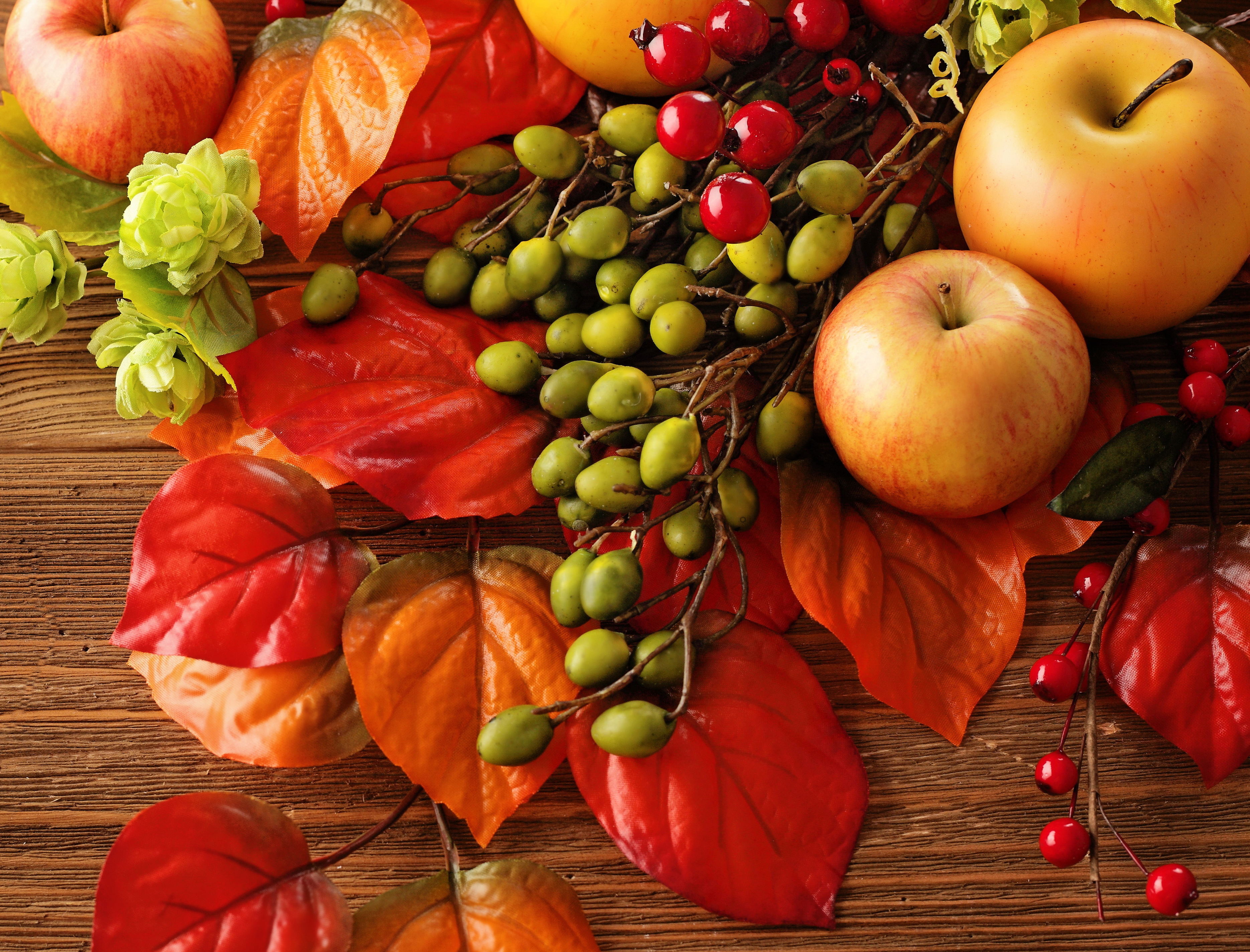 Apple Berry Fall Fruit Harvest Leaf Still Life 3740x2850