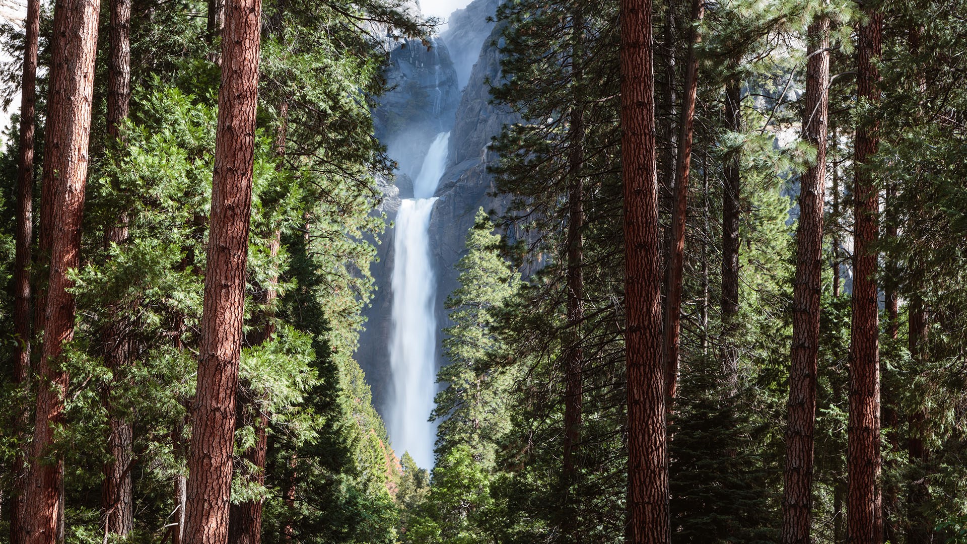 Nature Waterfall Trees Water Mountains Yosemite Falls Yosemite National Park California USA 1920x1080