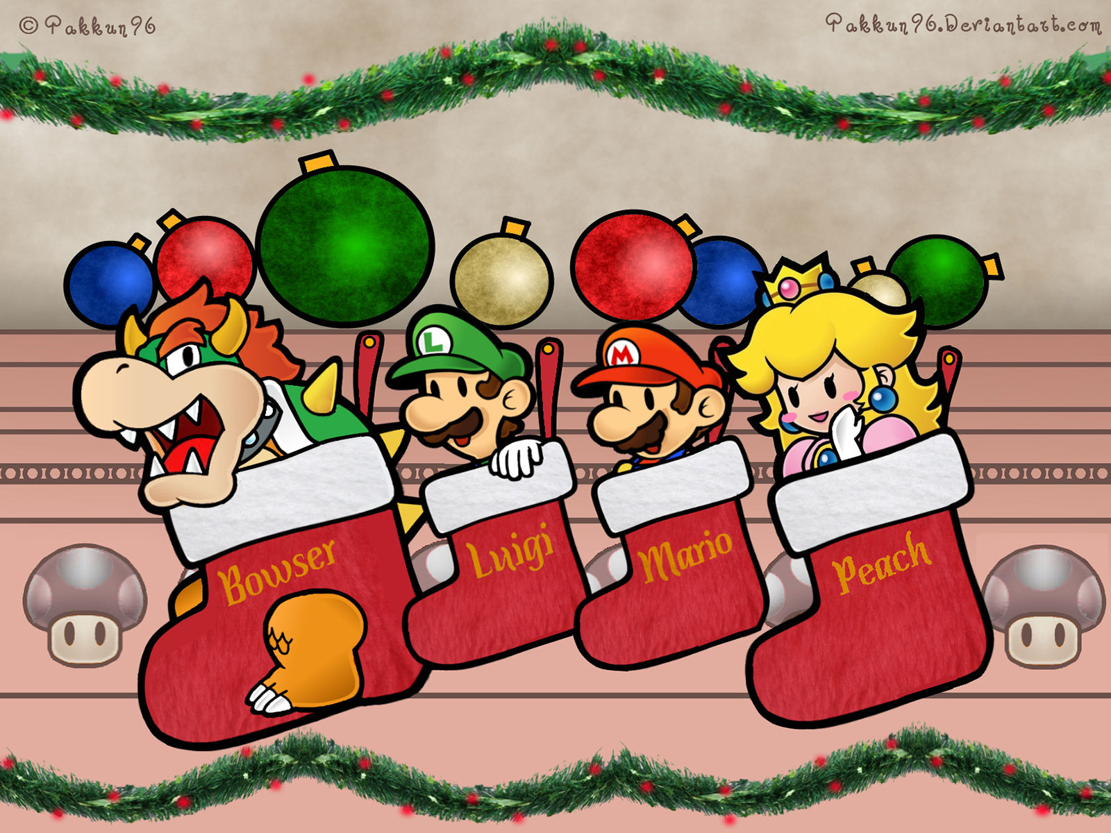 Bowser Christmas Luigi Mario Princess Peach 1600x1200