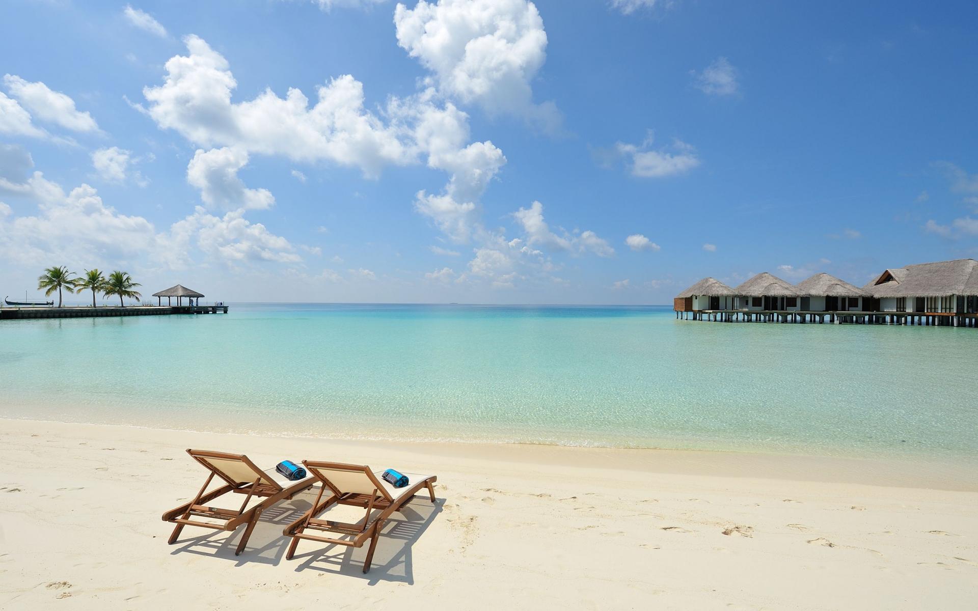 Beach Building Chair Holiday Hut Maldives Ocean Sand Tropical Water 1920x1200