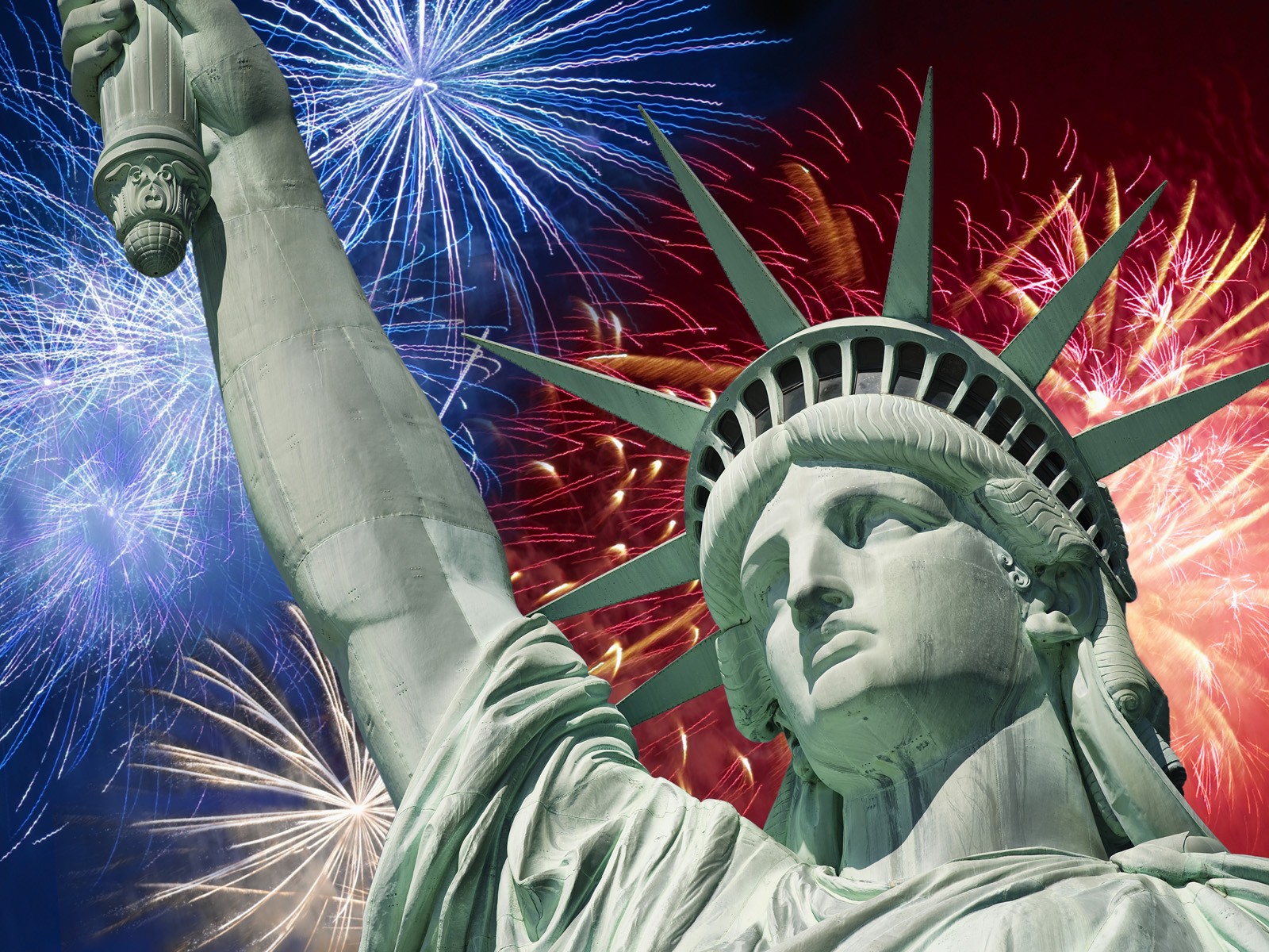 4th Of July Fireworks Patriotic Statue Of Liberty 1600x1200