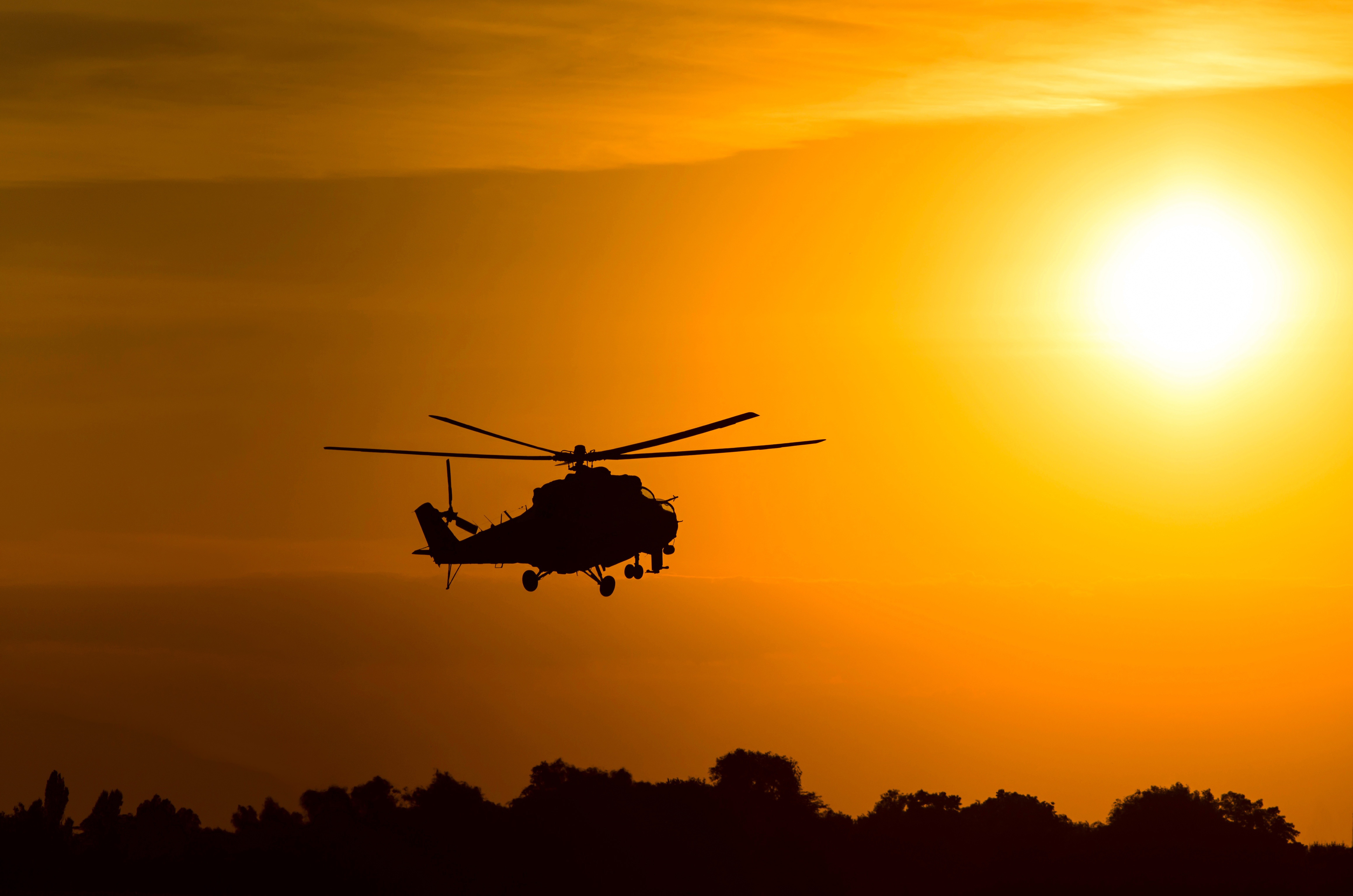 Attack Helicopter Helicopter Mil Mi 24 Silhouette Sunset Orange Color 4634x3069
