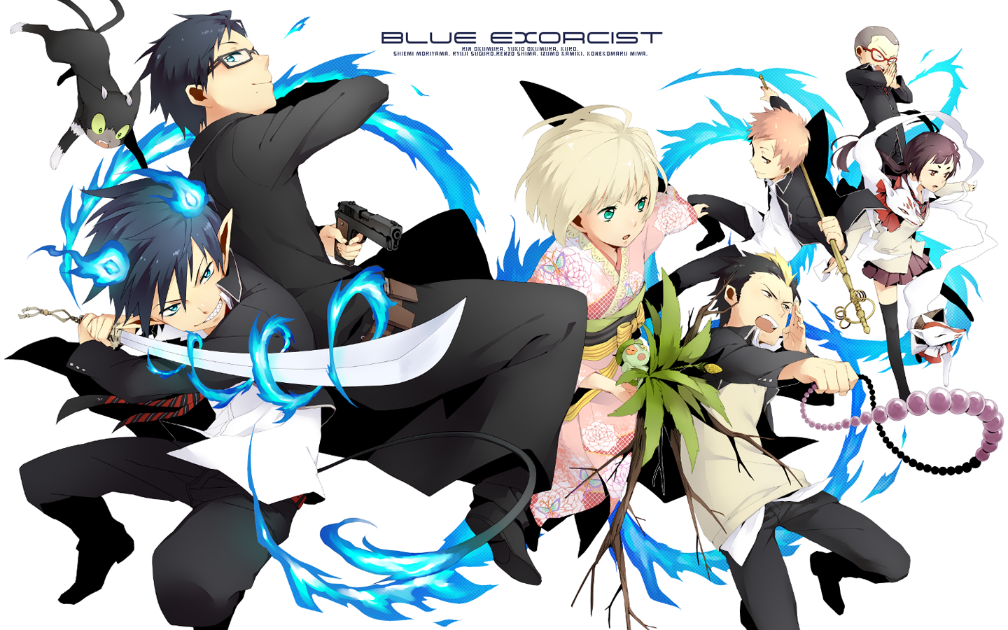 Ao No Exorcist Blue Exorcist Izumo Kamiki Konekomaru Miwa Kurikara Blue Exorcist Kuro Ao No Exorcist 1440x900