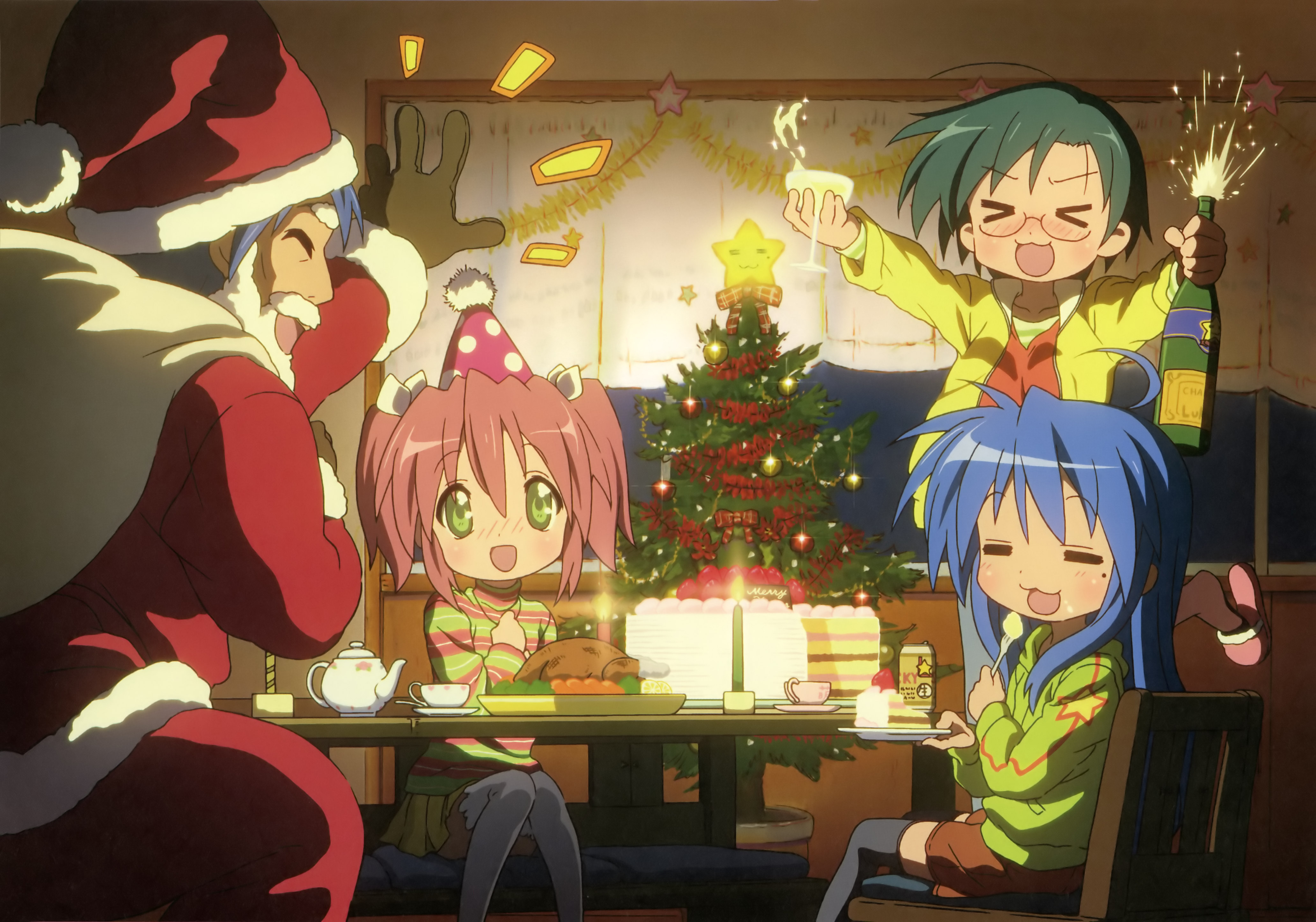 Christmas Konata Izumi Soujirou Izumi Yui Narumi Yutaka Kobayakawa 4127x2891