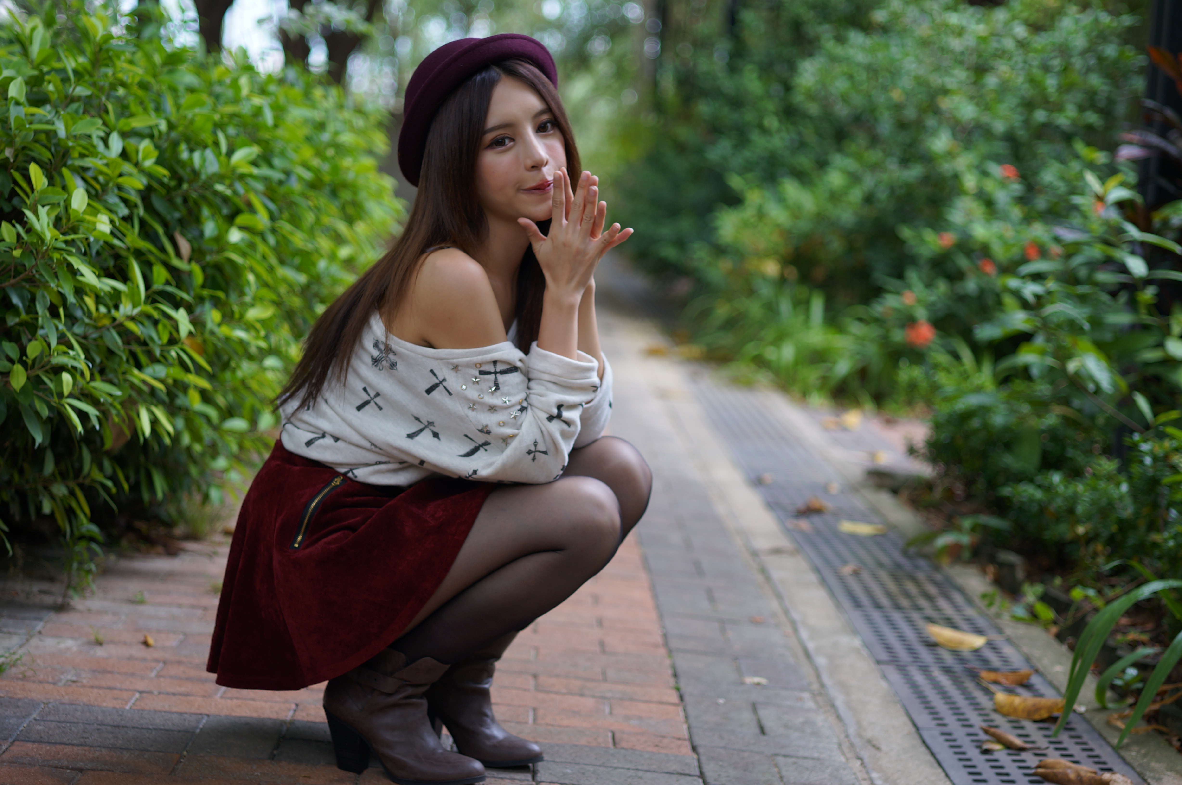 Asian Bokeh Girl Hat Hong Kong Julie Chang Model Park Skirt Taiwanese Zhang Qi Jun 4912x3264