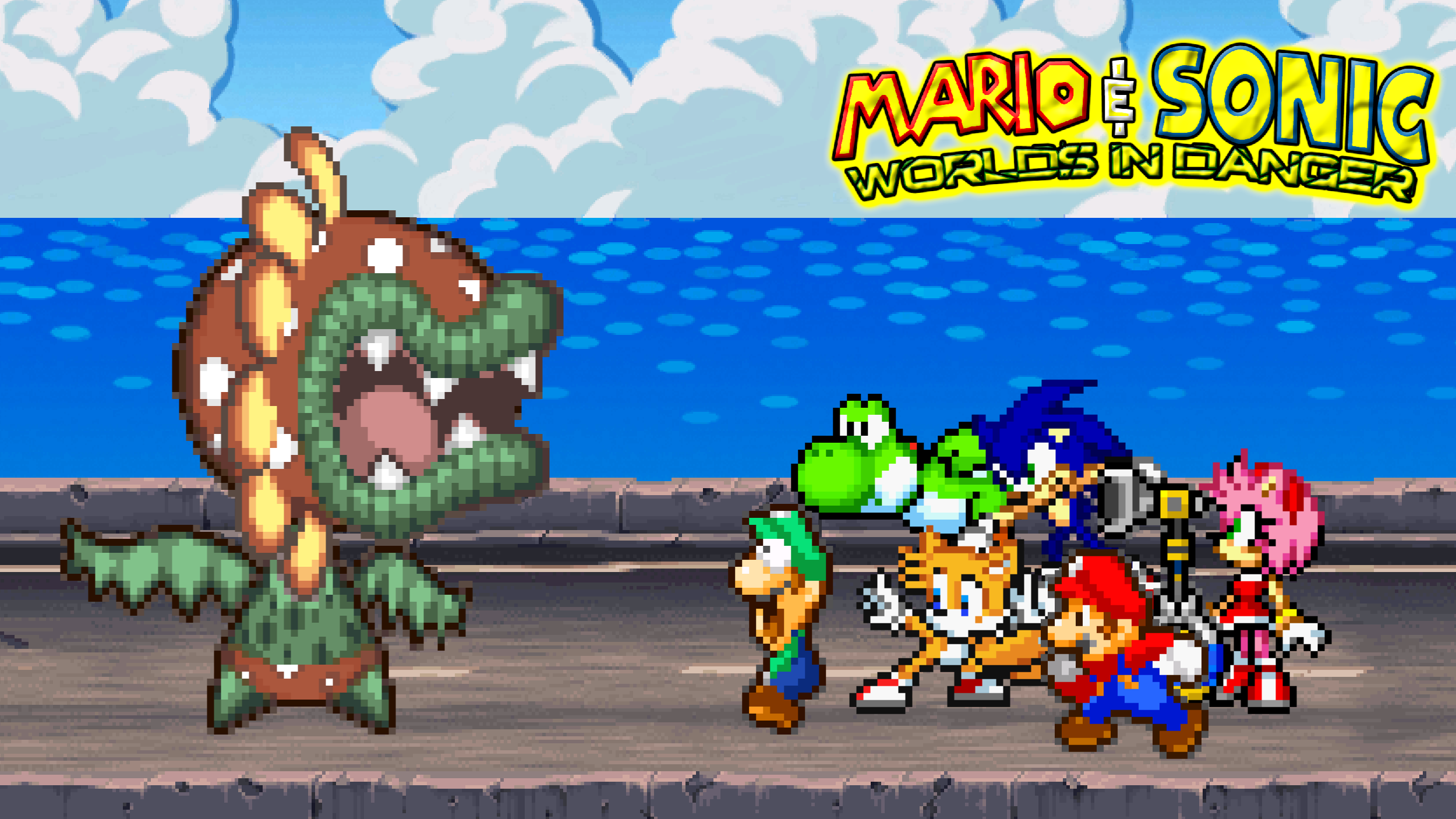 Luigi Mario Petey Piranha Sonic The Hedgehog Yoshi 2500x1406