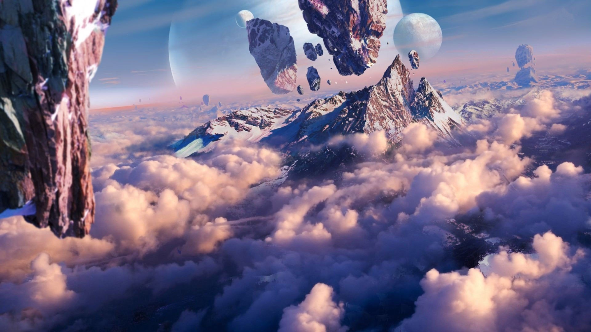 Cloud Floating Island Horizon Landscape Mountain Planet 1920x1080