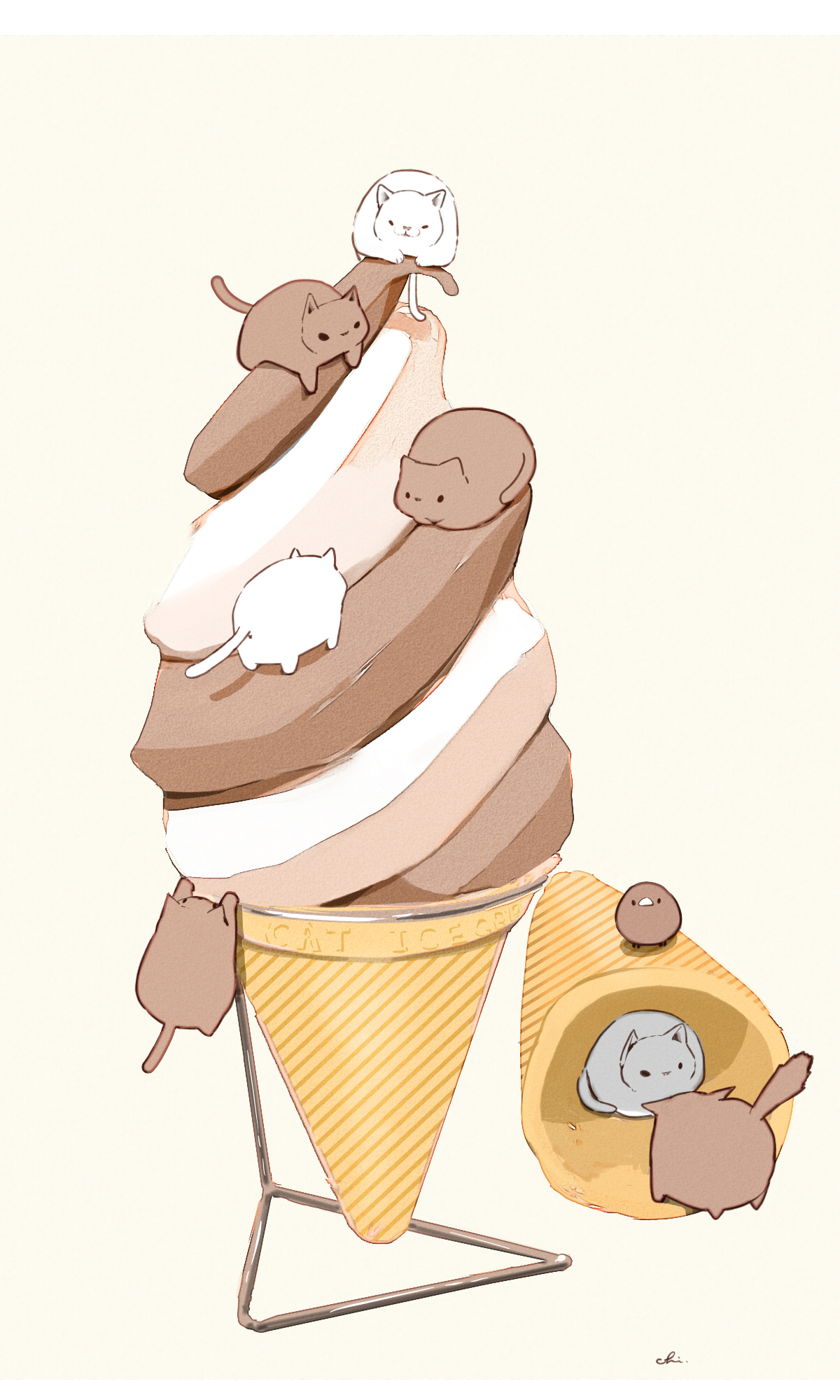 Simple Background Original Characters Food Drawingchisanne Ice Cream Cats 1200x2000