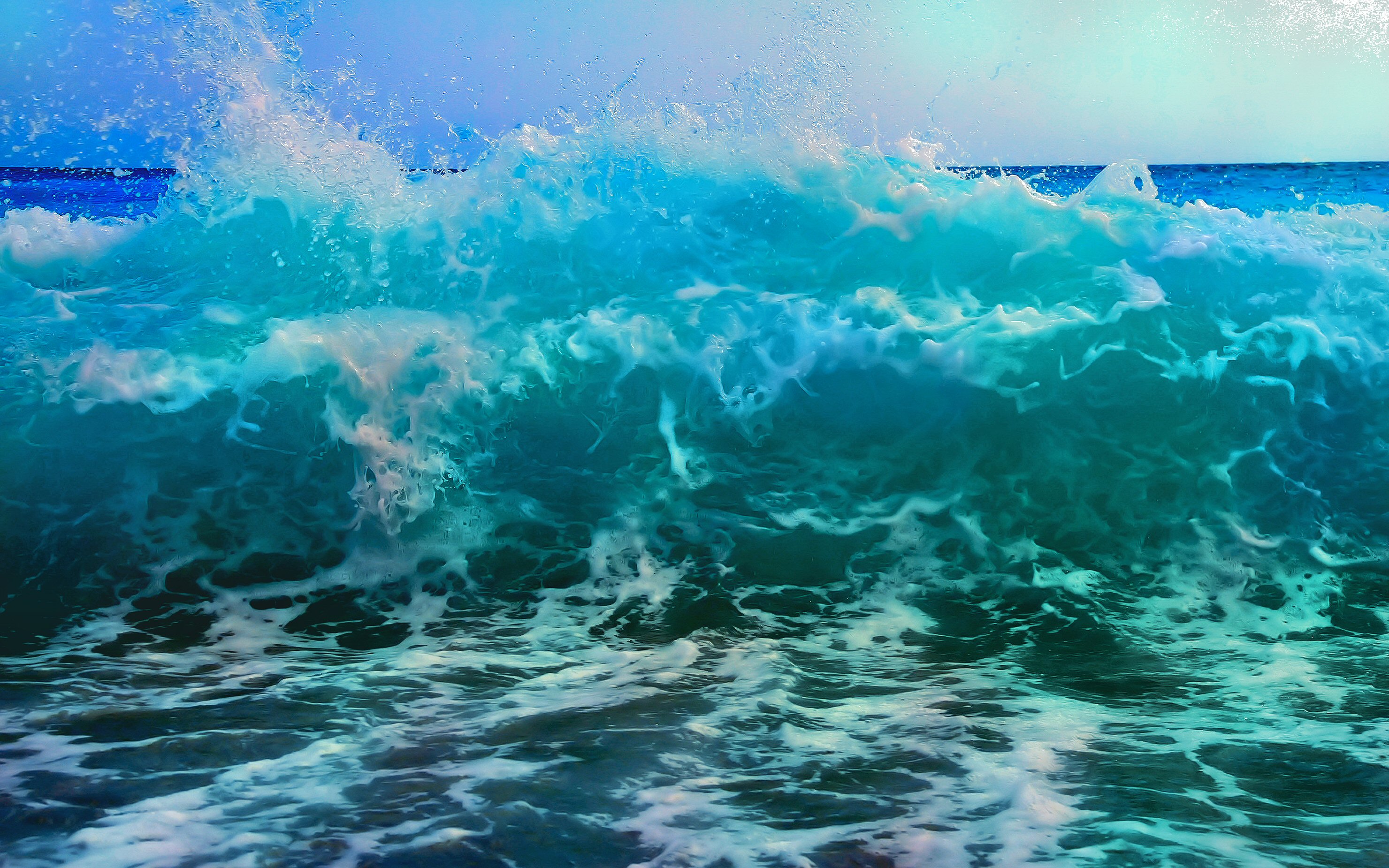 Blue Horizon Ocean Sea Splash Water Wave 2960x1850
