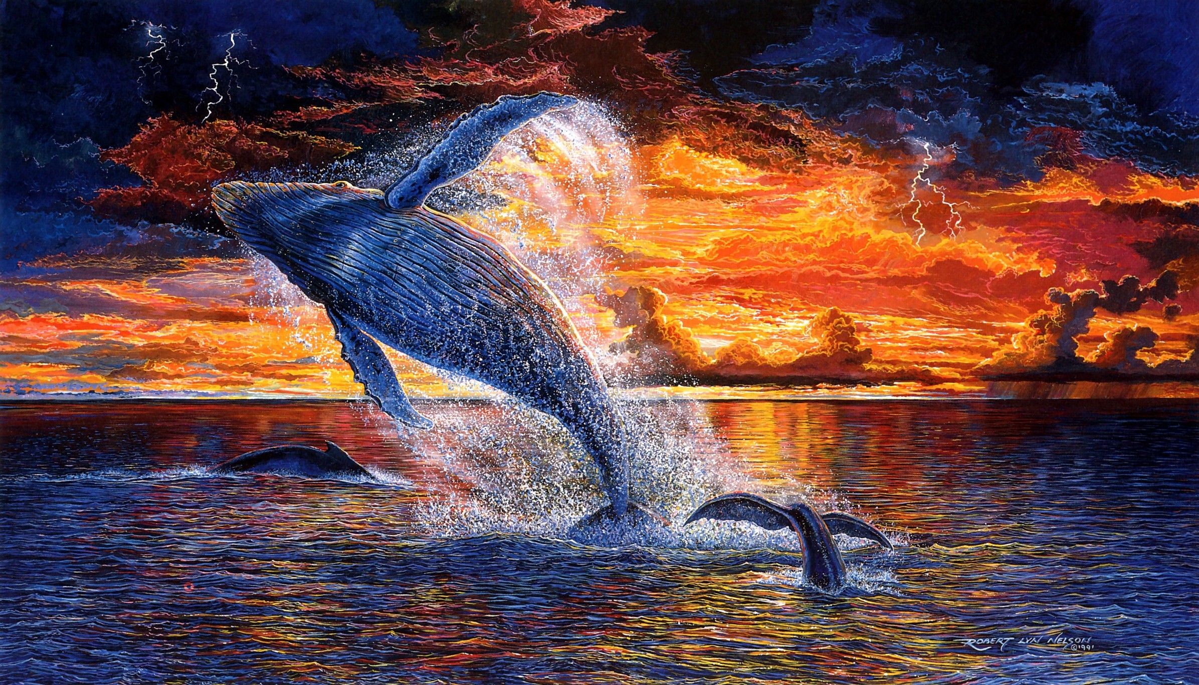 Animal Artistic Breaching Fantasy Whale 2392x1366
