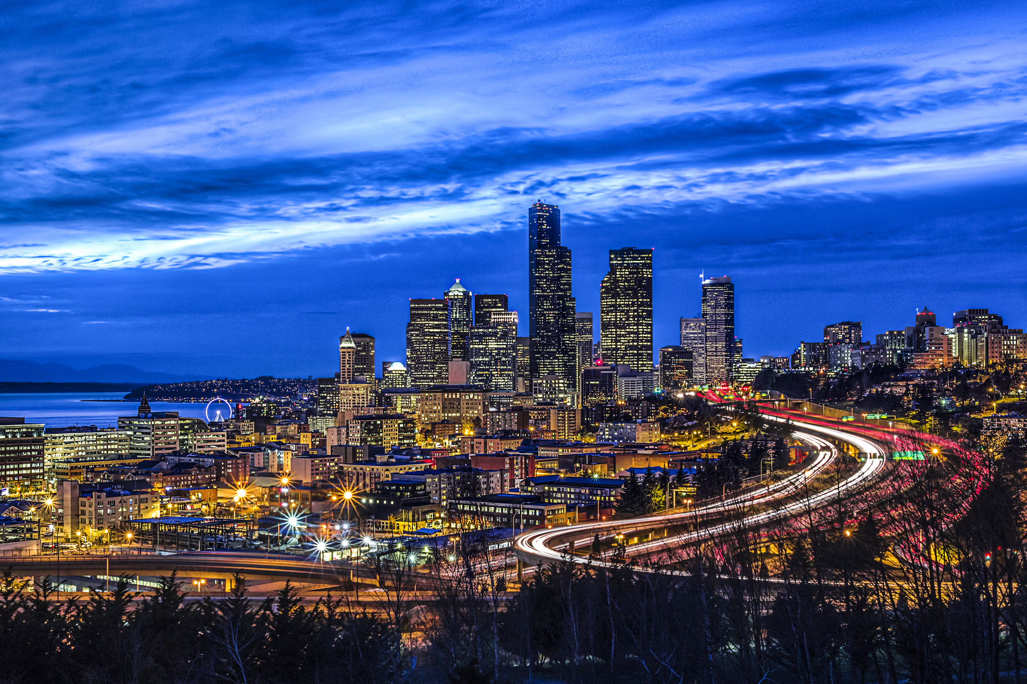 City Cityscape Dusk Light Man Made Seattle Time Lapse 2048x1365