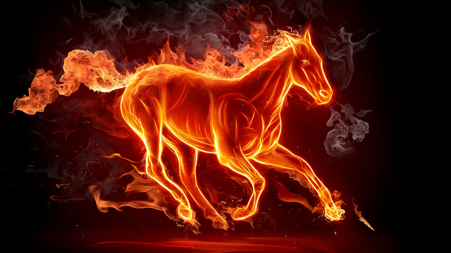 Abstract Artistic Elemental Fire Horse Smoke 1920x1080