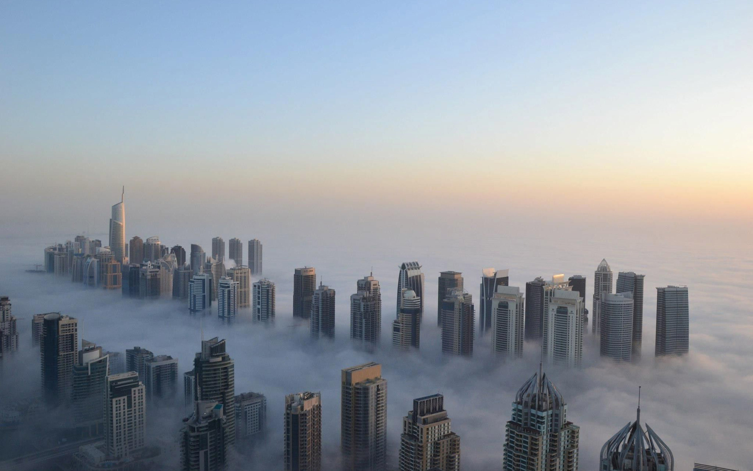 Dubai Fog Sheikh Zayed Avenue Skyscraper 2560x1600