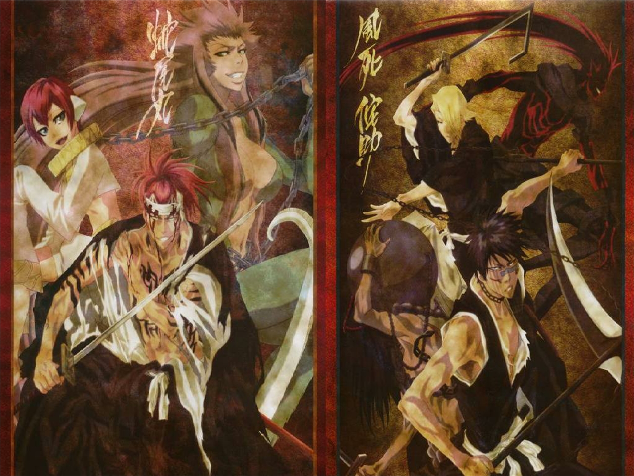 Hisagi Sh Hei Izuru Kira Kazeshini Bleach Renji Abarai Wabisuke Bleach Zabimaru Bleach 1281x961