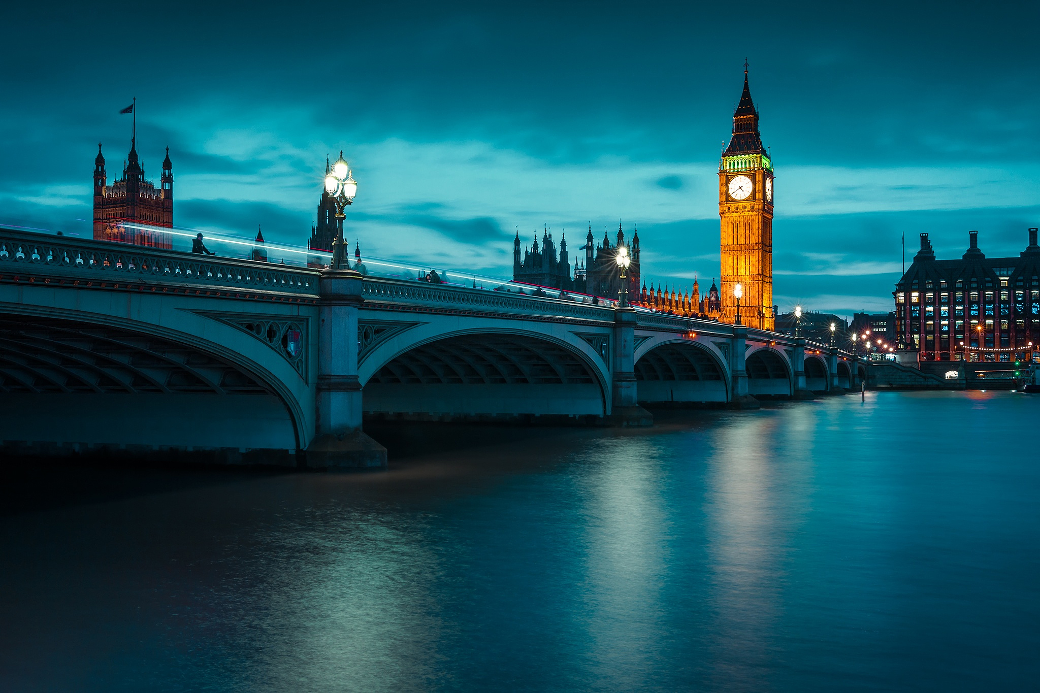 Big Ben Bridge London Night Thames Tower United Kingdom 2048x1365