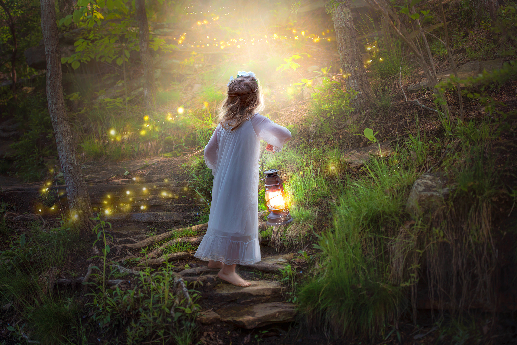Jessica Drossin Children Blonde Wind Dress White Clothing Barefoot Magic Lantern Forest Bright 1800x1201