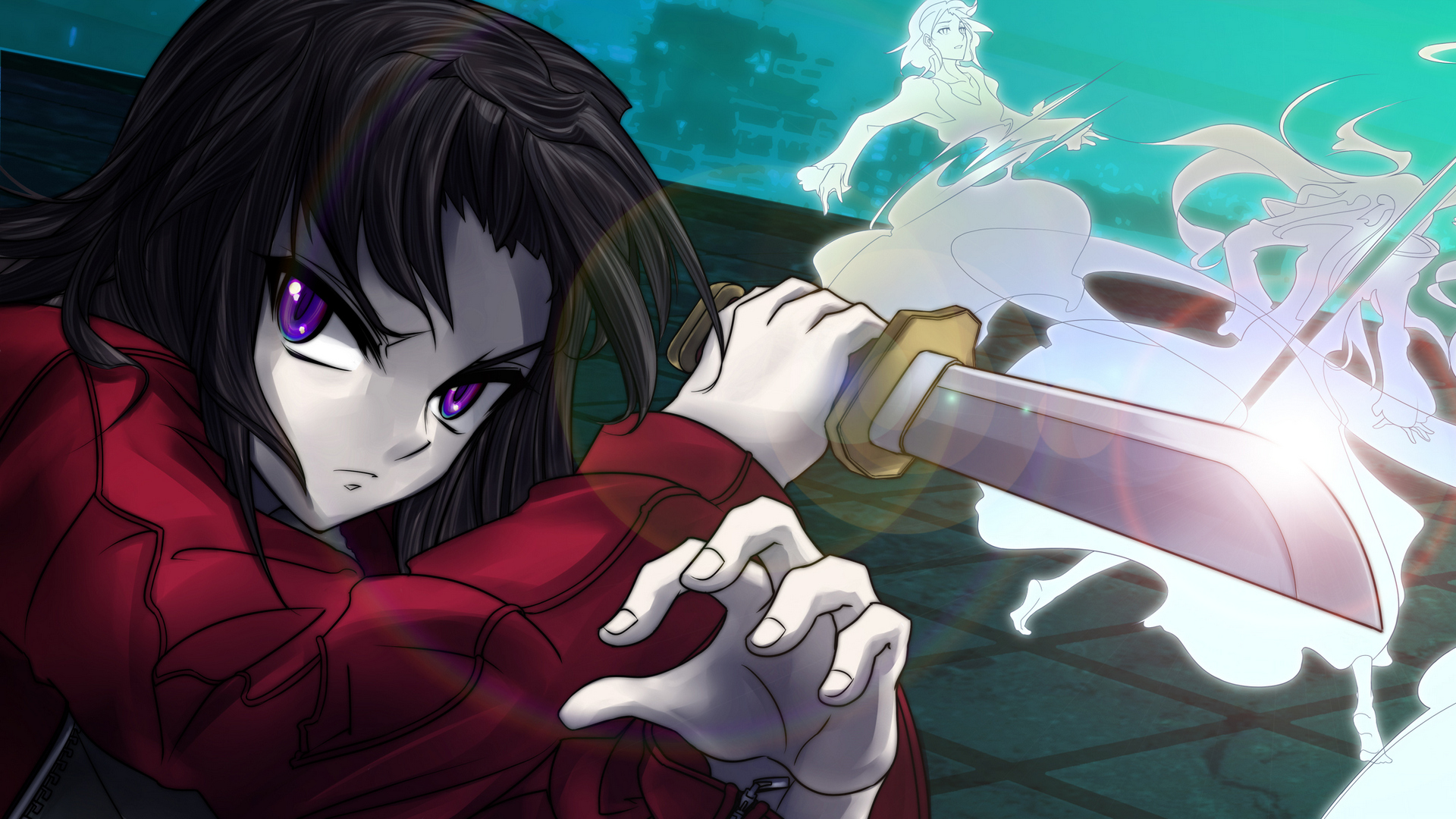 Anime Black Hair Girl Knife Purple Eyes Shiki Ryougi Short Hair Spirit Weapon 1920x1080