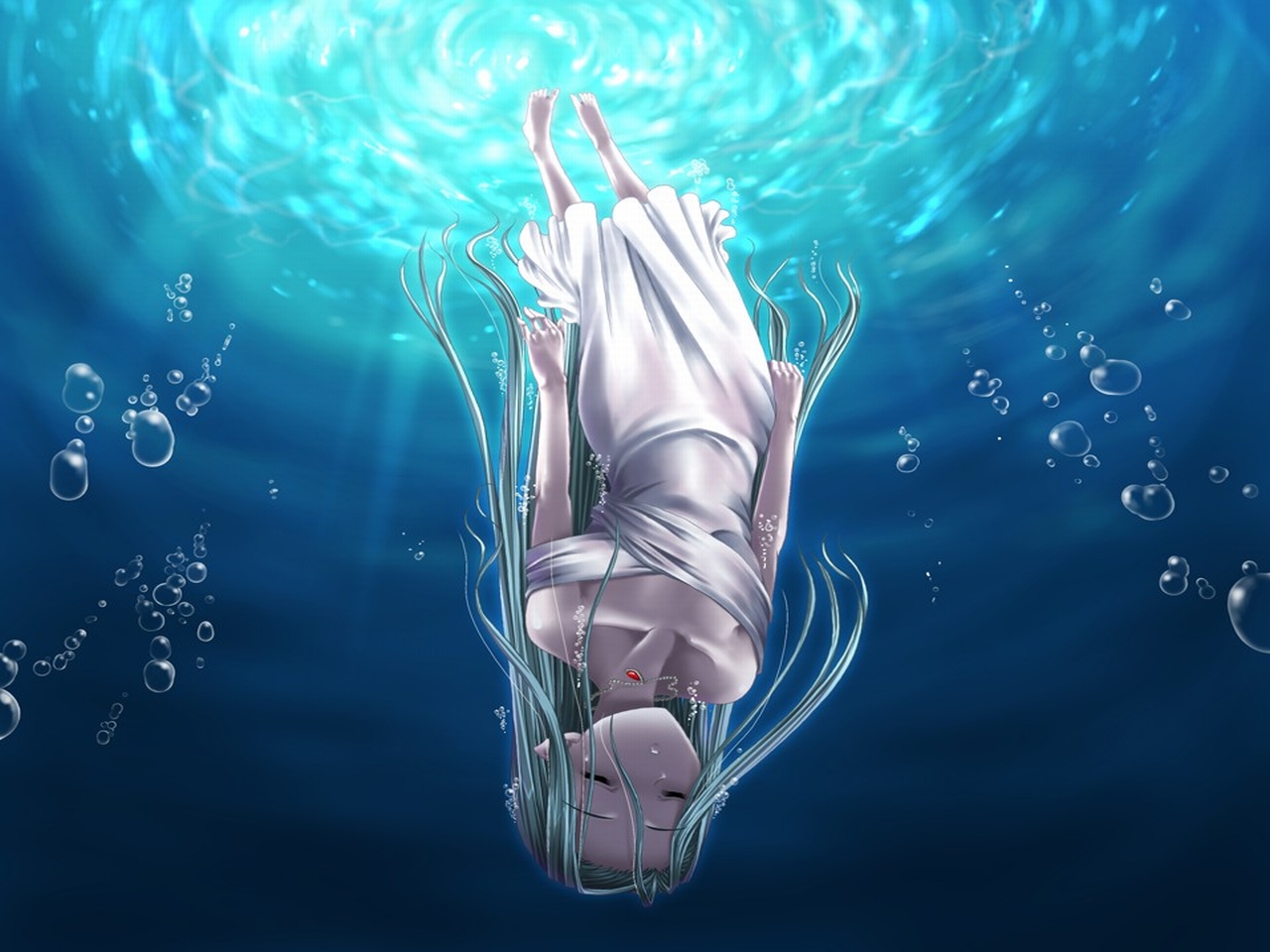 Anime Bubble Girl Underwater Upside Down 1280x960