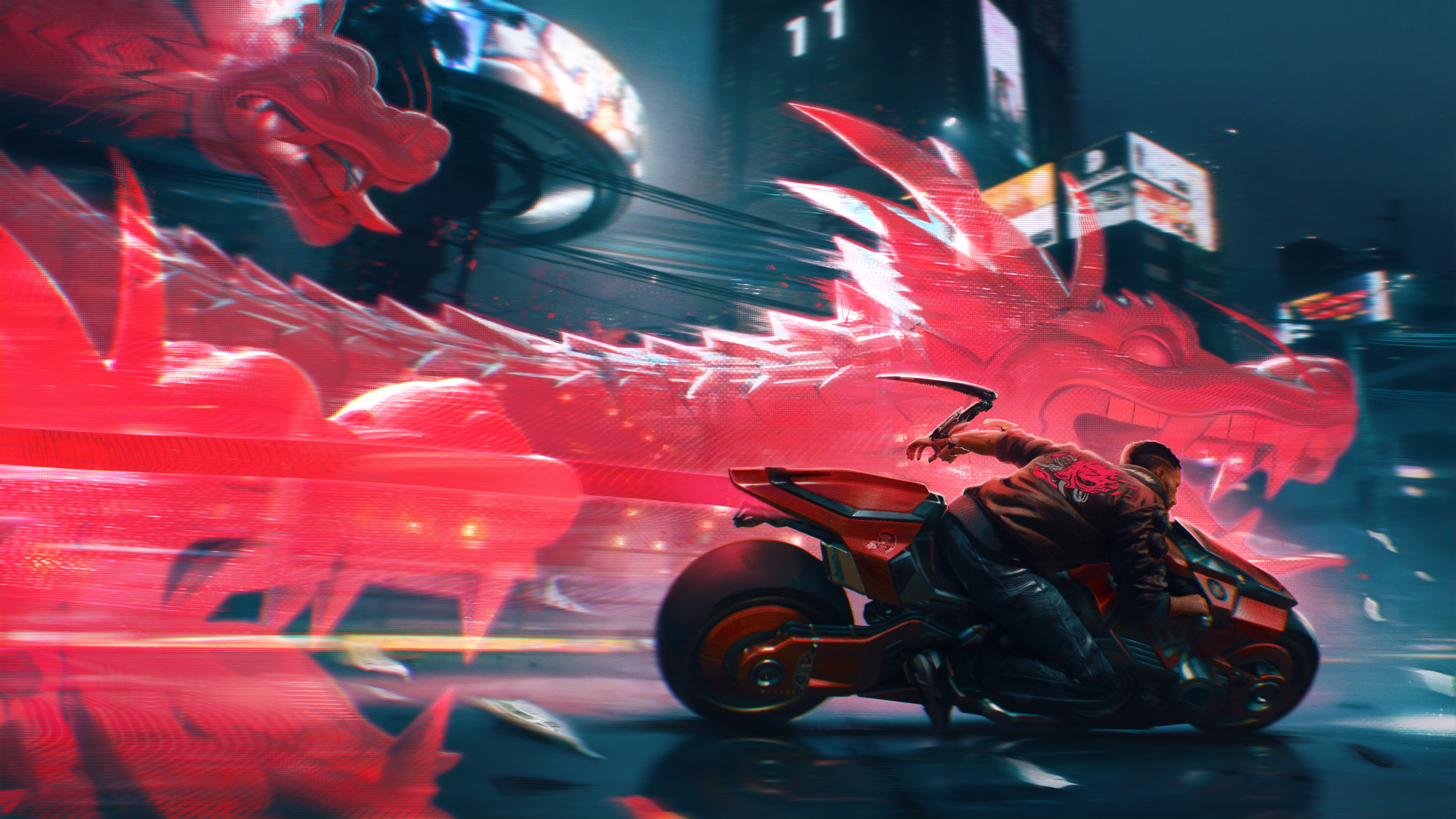 Cyber Cyberpunk Cyberpunk 2077 Dragon Motorcycle Night Futuristic Futuristic Armor Futurism Futurist 3840x2160
