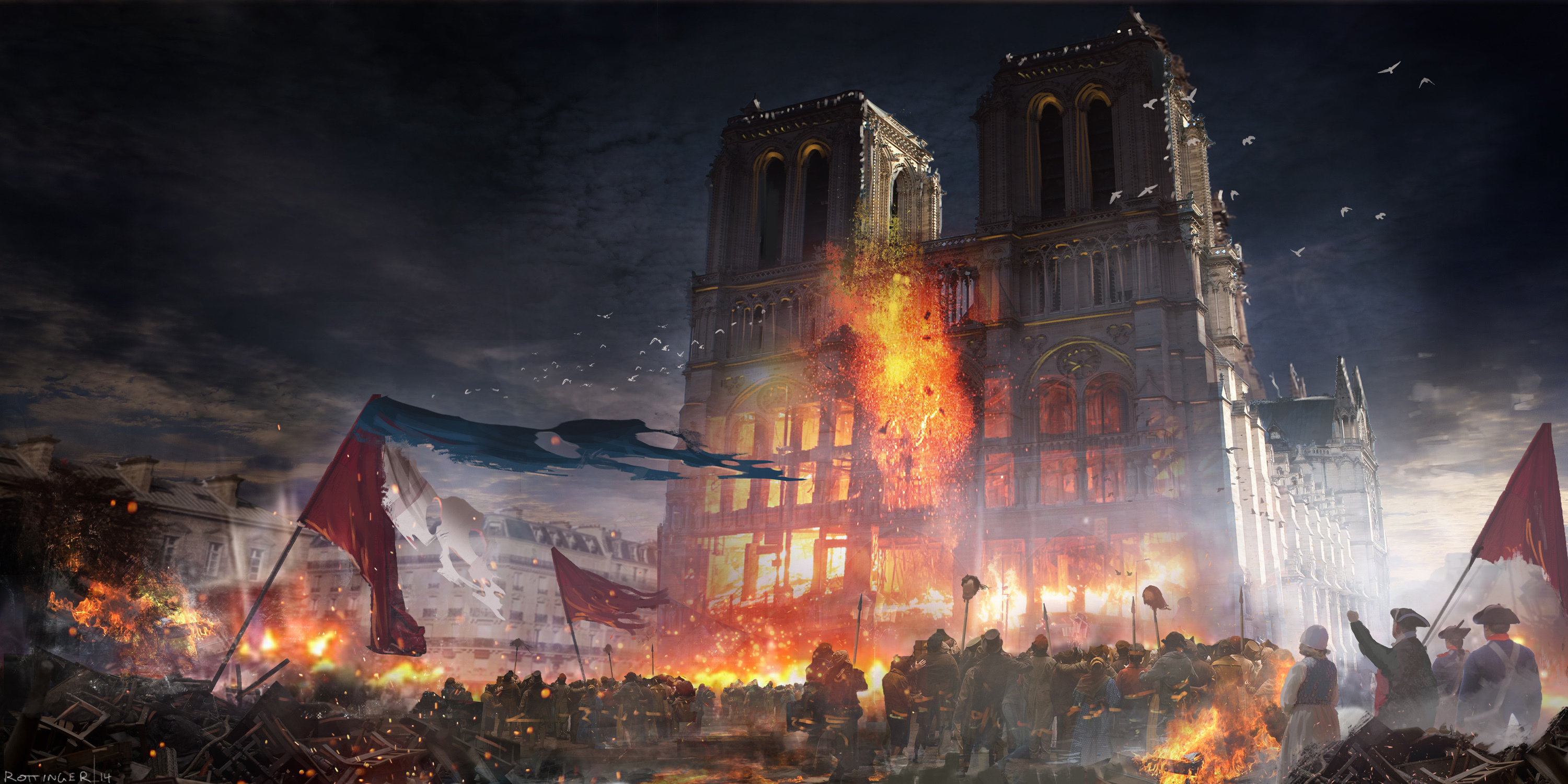 Assassin 039 S Creed Unity Cathedral Fire France Notre Dame De Paris Paris 3000x1500