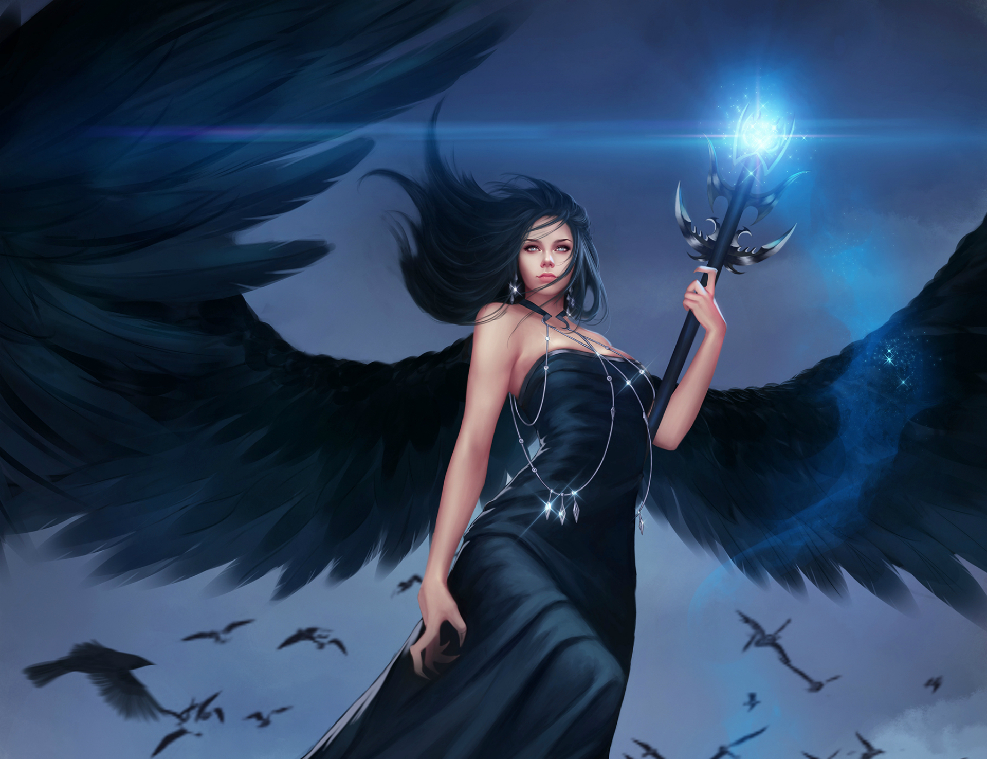Angel Black Dress Black Hair Girl Magic Wings Woman Wallpaper -  Resolution:1920x1476 - ID:861942 