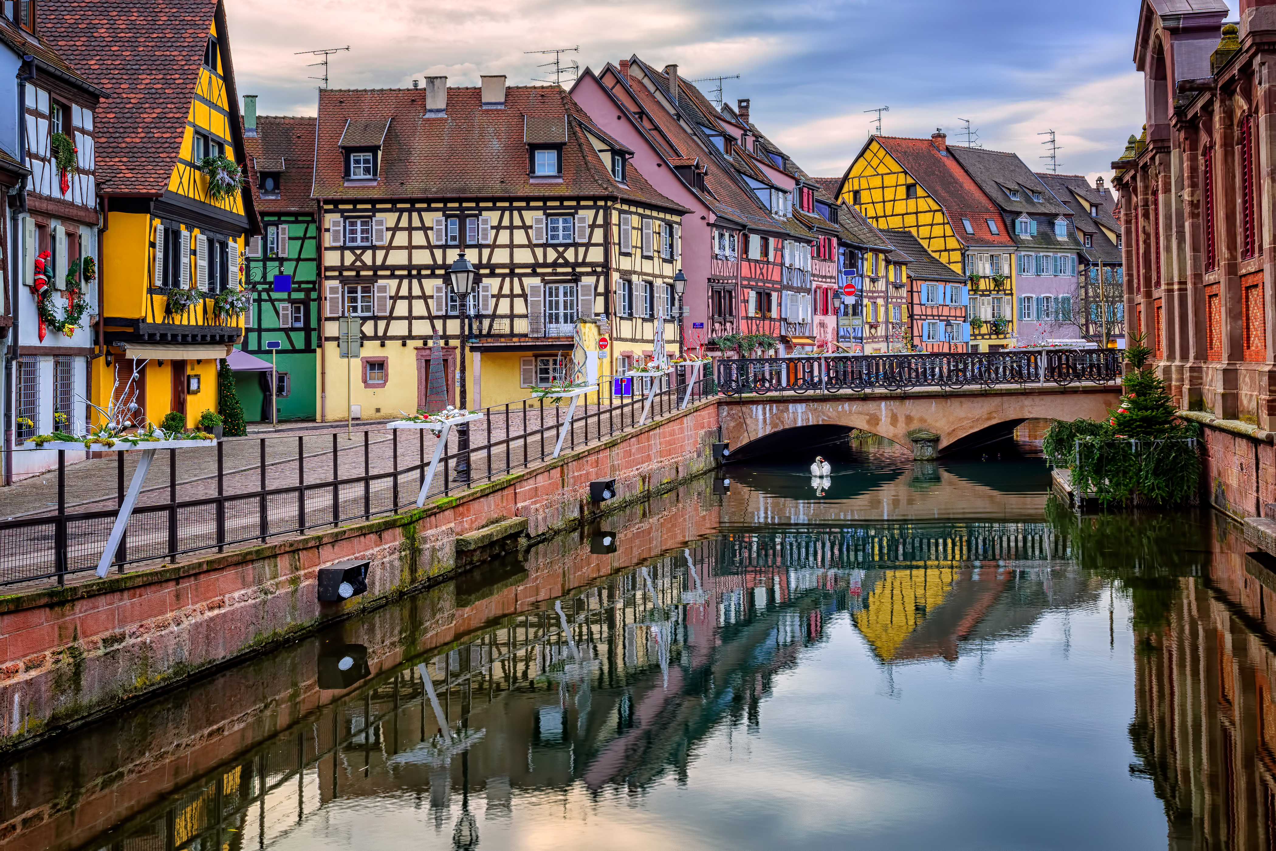 Alsace Bridge Canal Colmar Colors France House Reflection 4200x2803