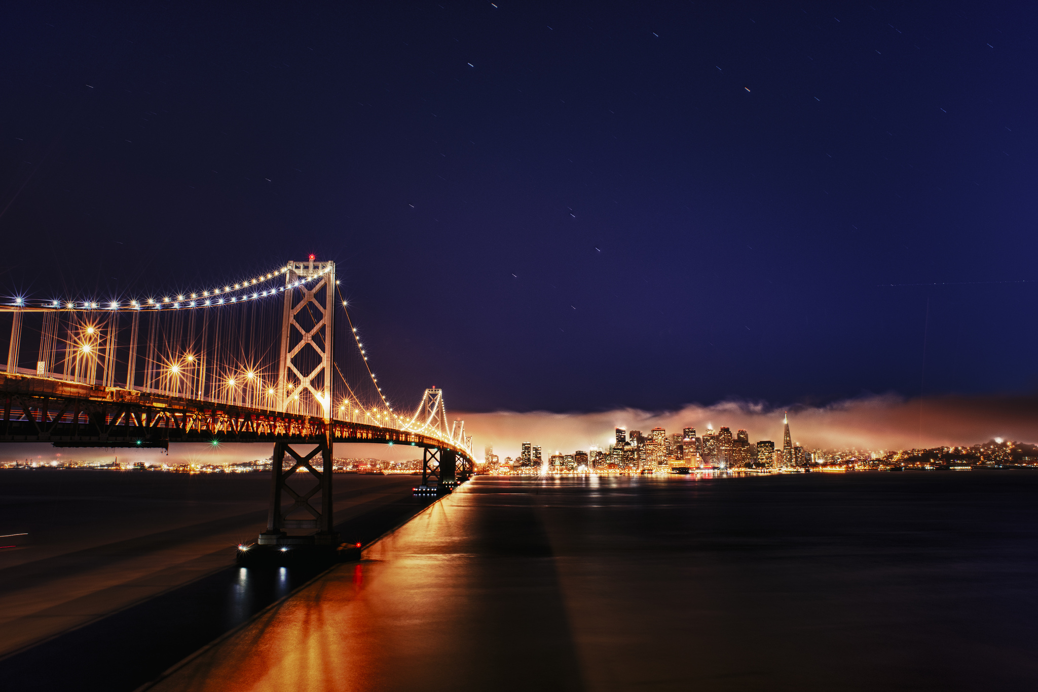 Bay Bridge Bridge California City Light Night San Francisco Usa 2048x1367