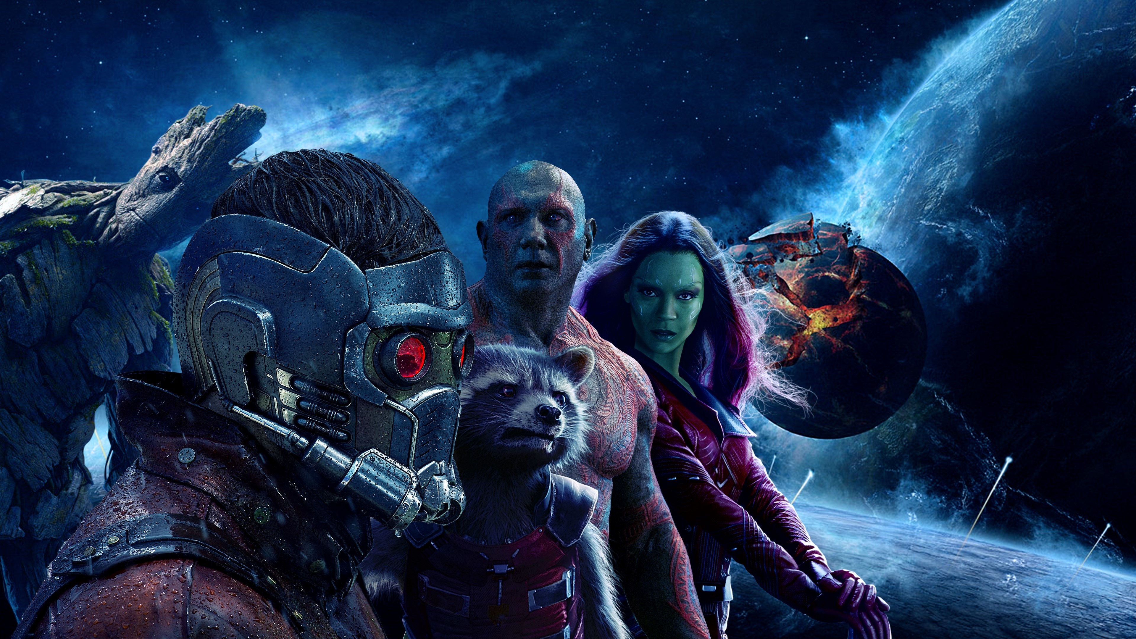 Dave Bautista Drax The Destroyer Gamora Groot Guardians Of The Galaxy Peter Quill Rocket Raccoon Sta 3840x2160