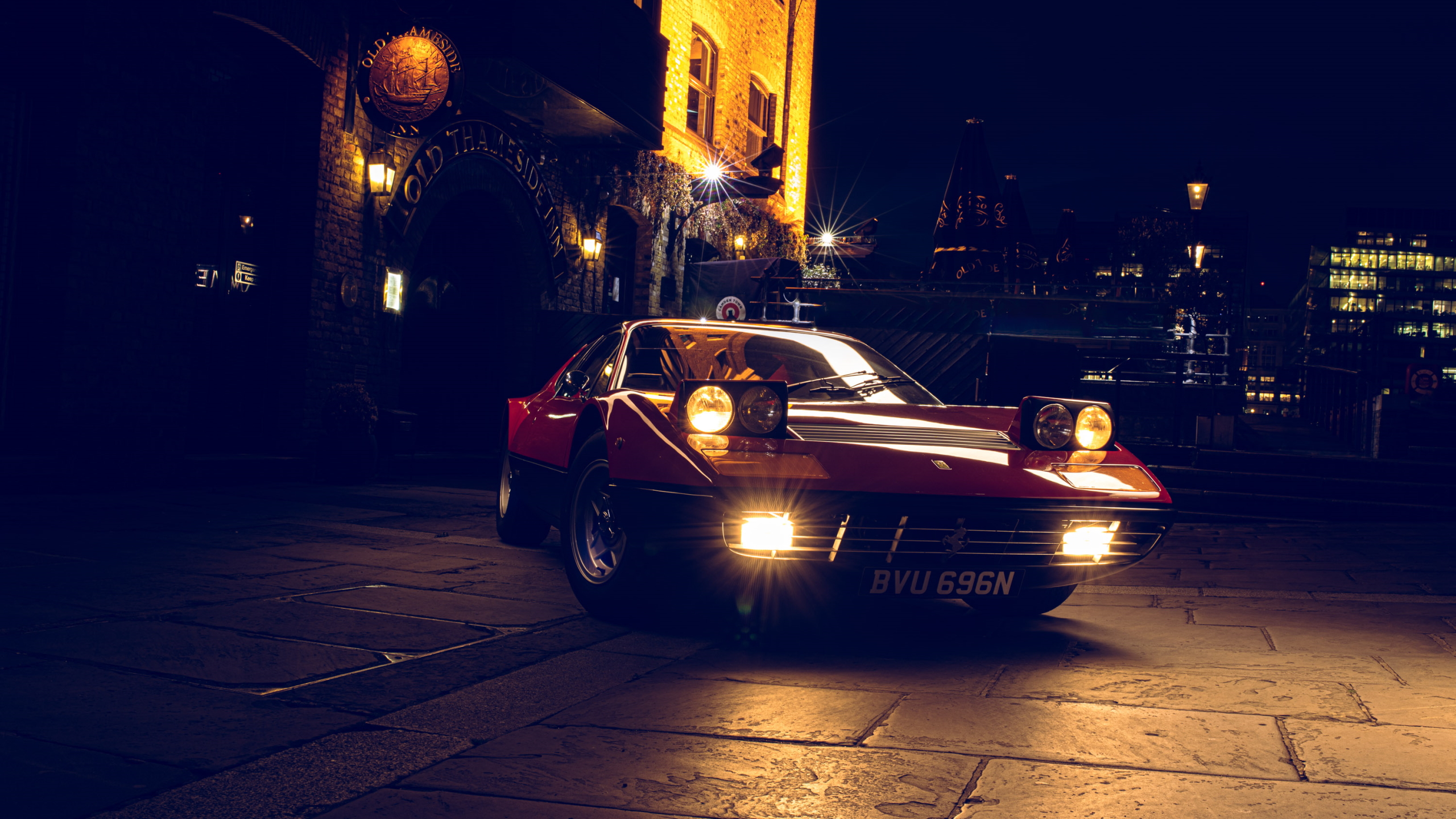 Ferrari Berlinetta Boxer Ferrari 365 GT 4 BB Italian Cars Red Cars Night London Pop Up Headlights Ca 2560x1440
