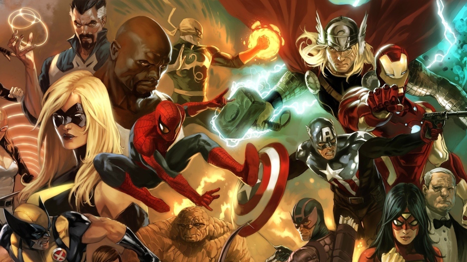 Ben Grimm Captain America Doctor Strange Hawkeye Iron Fist Iron Man Marvel Comics Ms Marvel Spider M 1920x1080