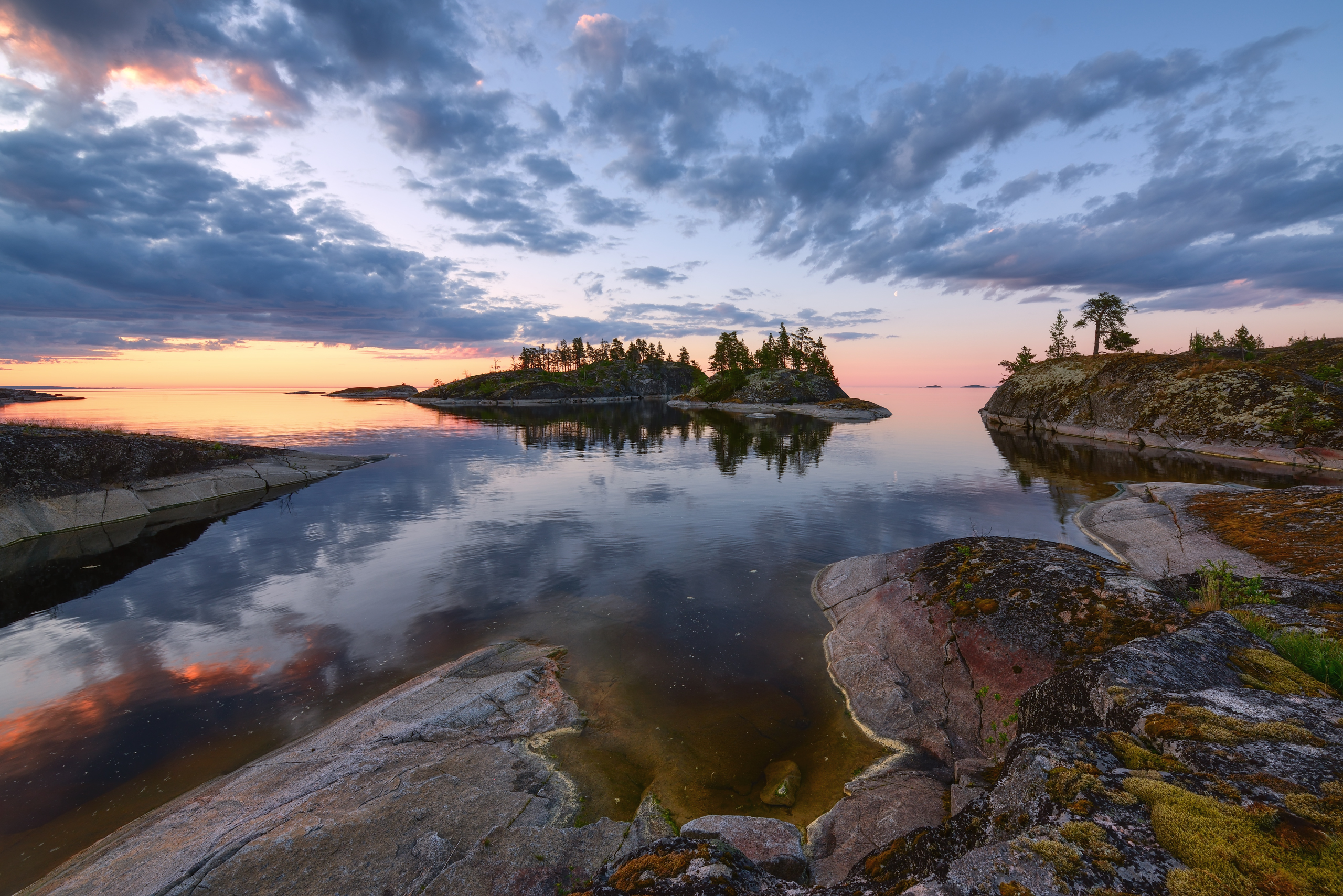 Maxim Evdokimov Landscape Water Island Nature Sky Clouds Sunset Reflection 2560x1709