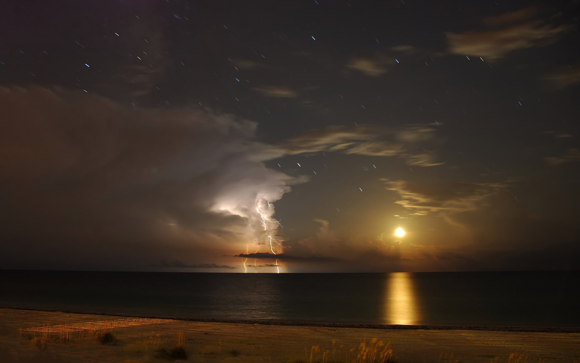 Anna Maria Island Antares Cloud Florida Gulf Of Mexico Lightning Moon Stars 1920x1200