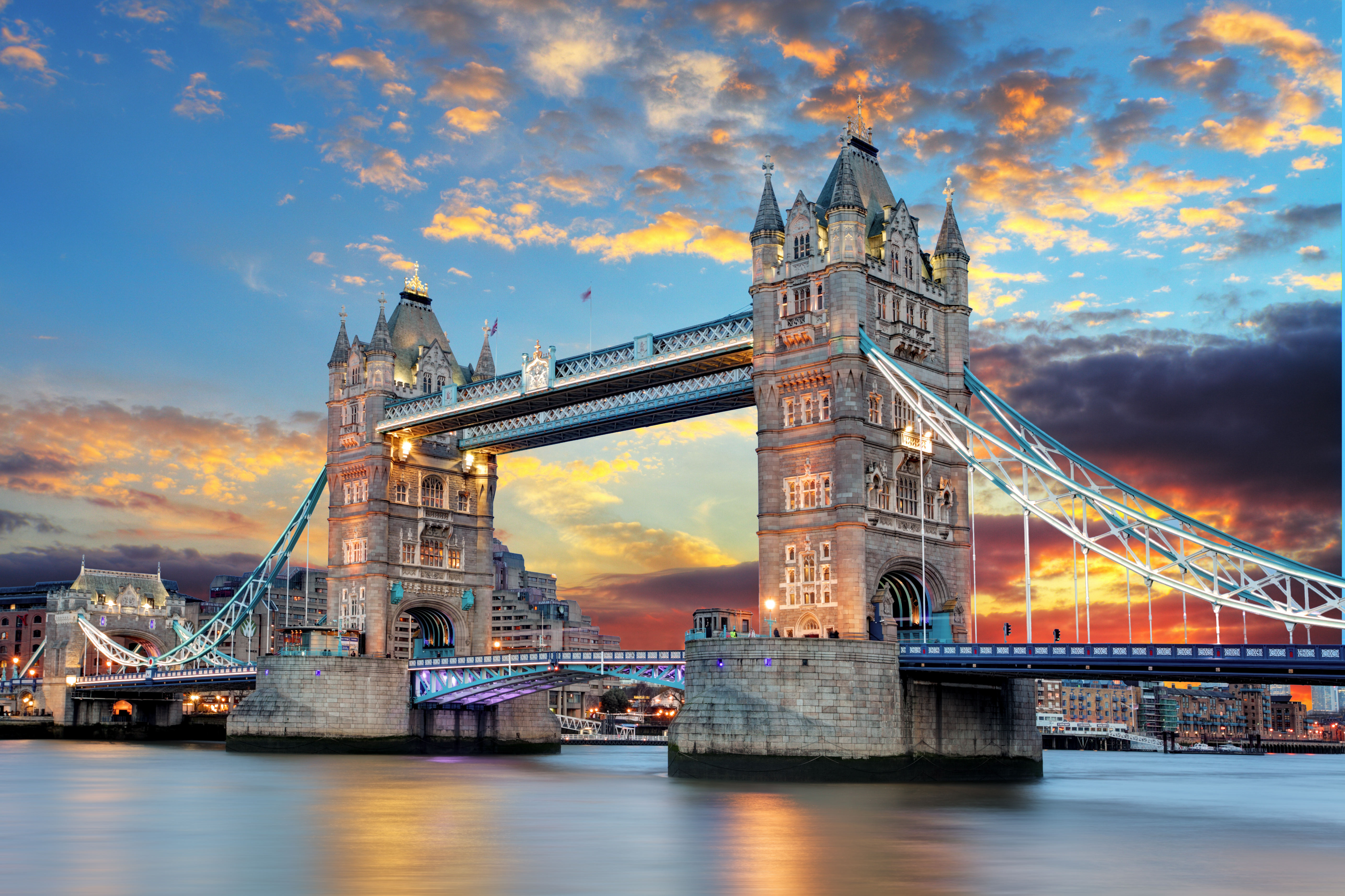 Bridge England London Thames Tower Bridge 5615x3743