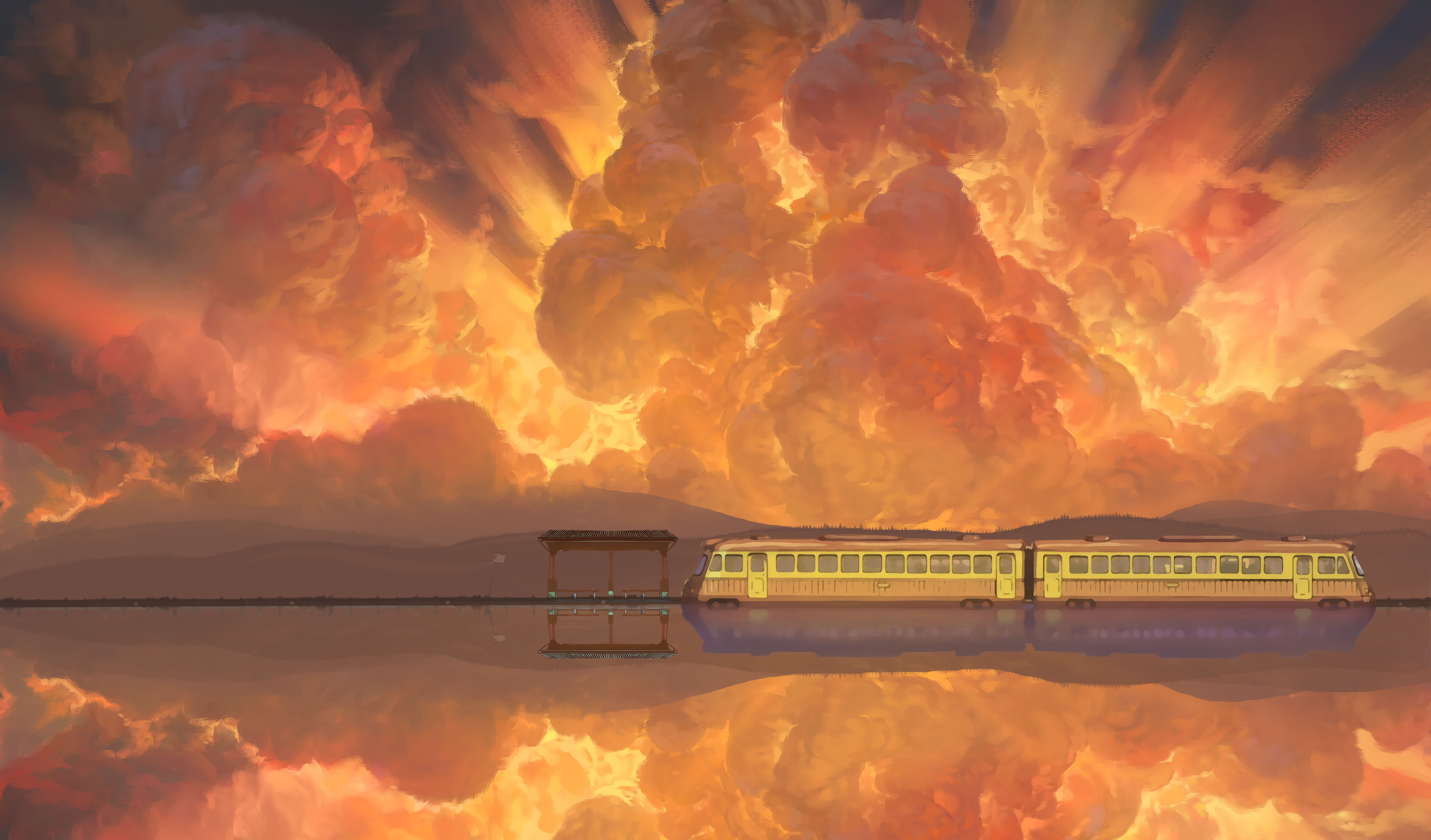 Spirited Away Train Sky Painting Landscape Anime Painting Photoshop 6000x3523