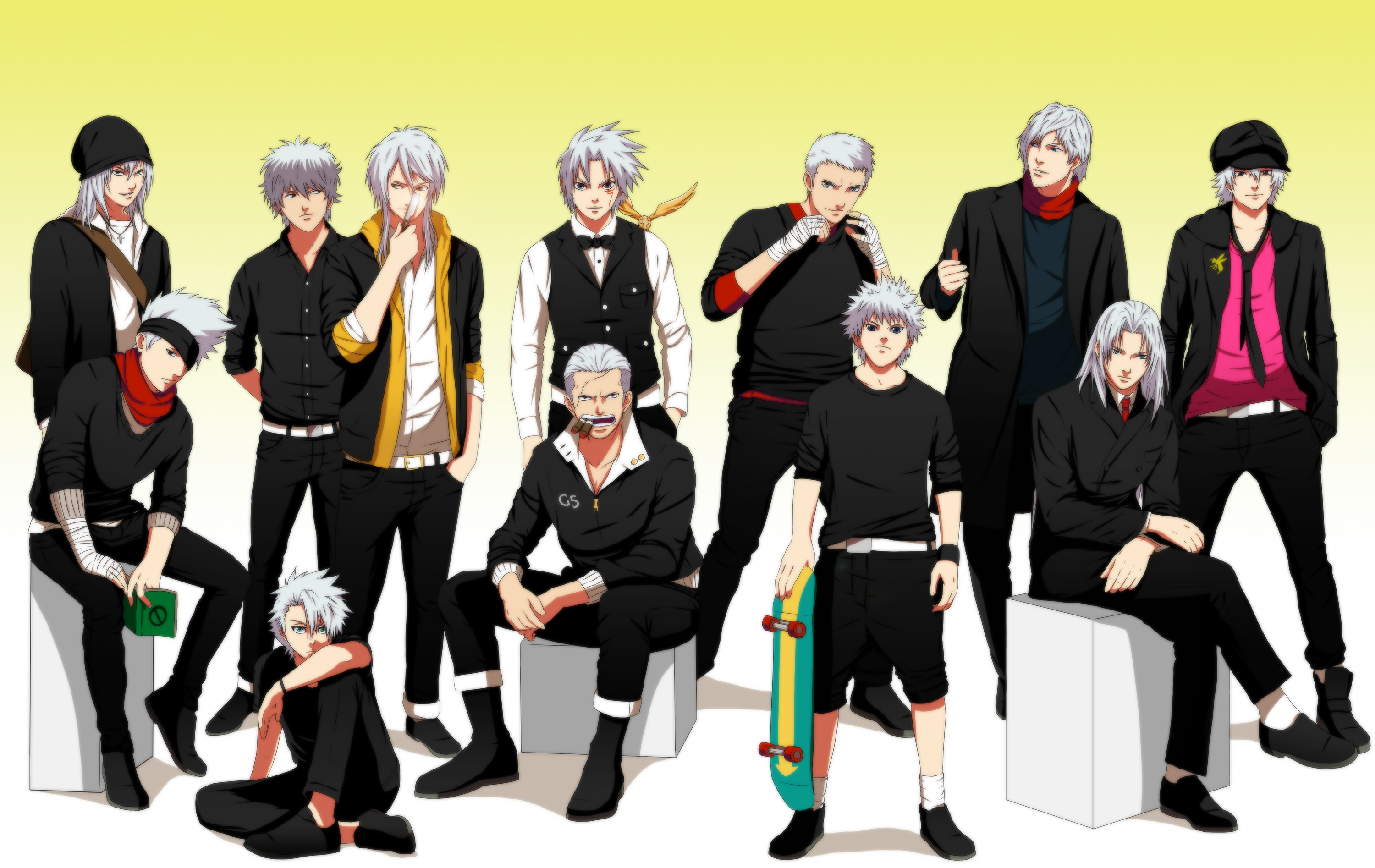 Akihiko Sanada Allen Walker Dante Devil May Cry Gauche Suede Gintoki Sakata Kakashi Hatake Killua Zo 3000x1894